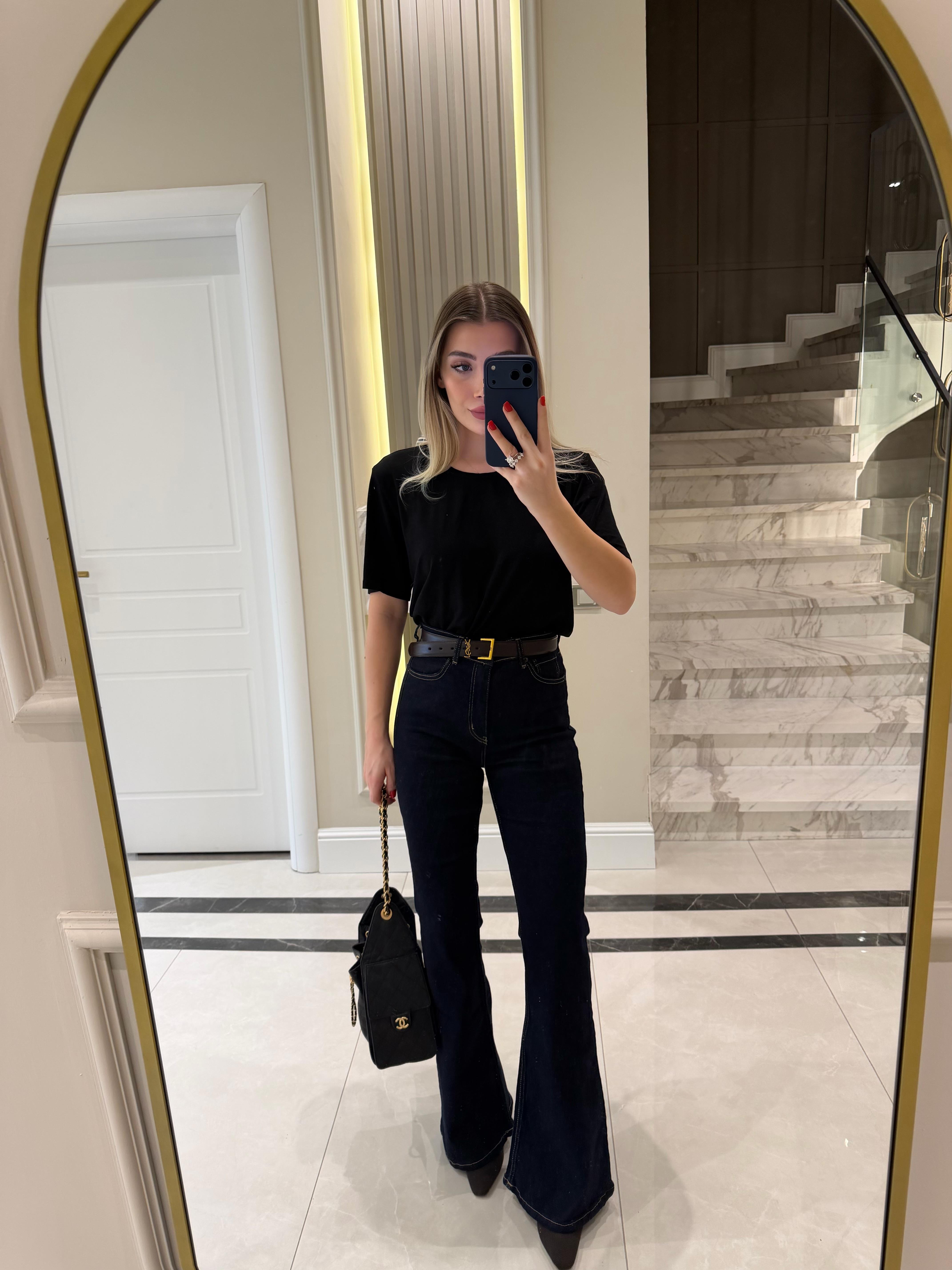 Koyu Lacivert İspanyol Paça Jean