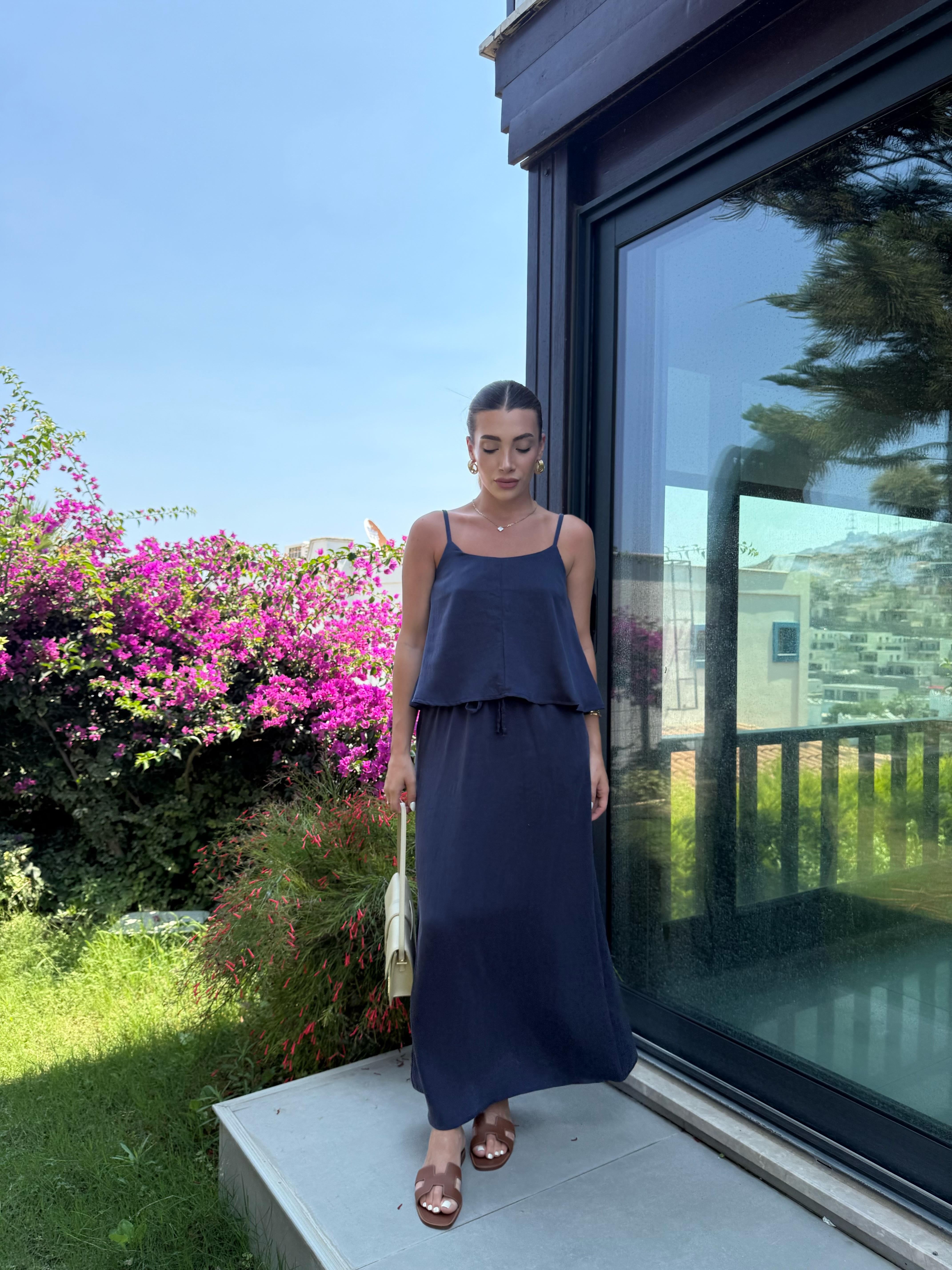 Lacivert  Askılı Bluz Etek Takım-51165