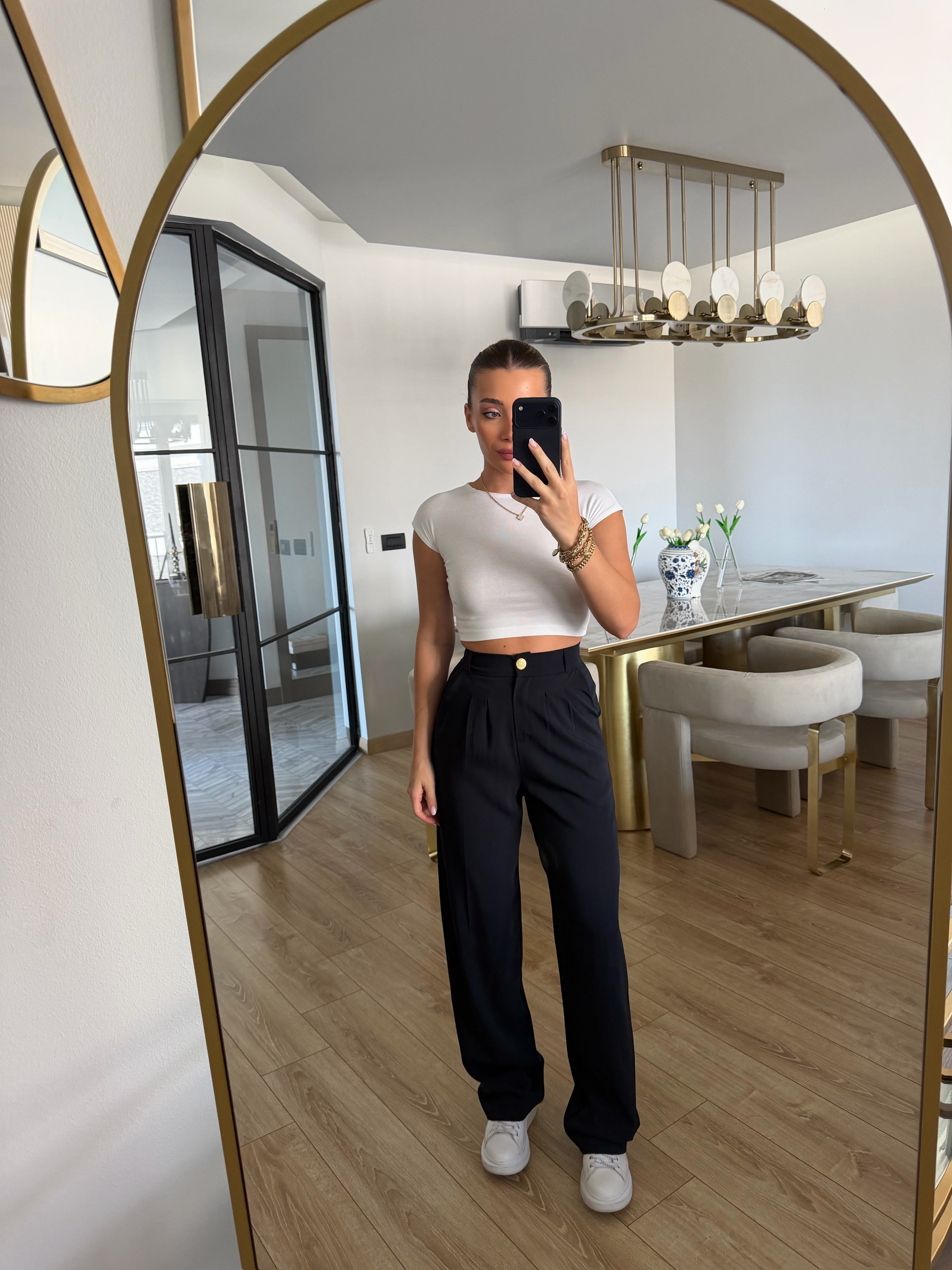 Lacivert Gold Düğmeli Pileli Palazzo Pantolon - 51078