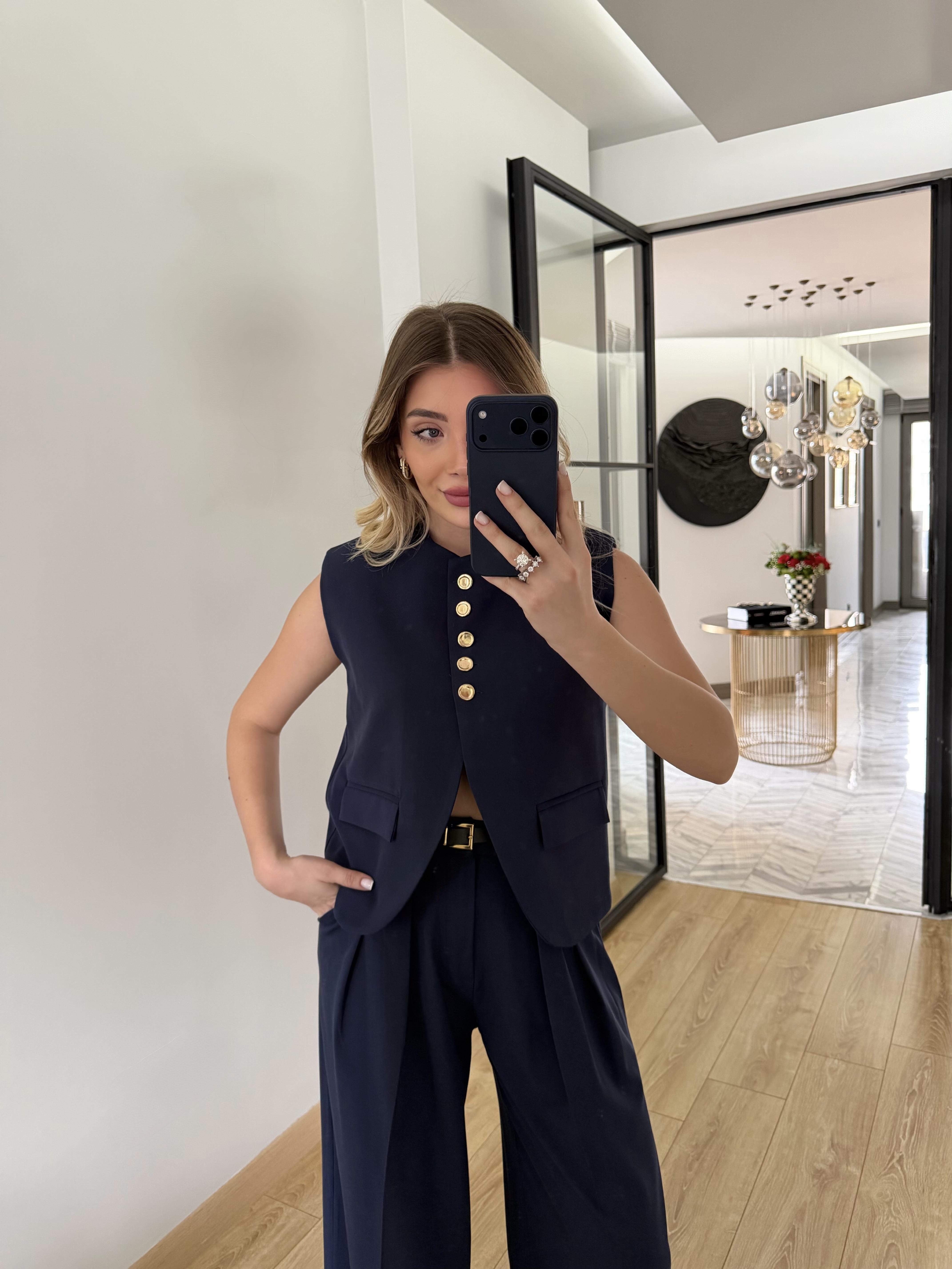 Lacivert Kemerli Yelek Pantolon Takım-9716