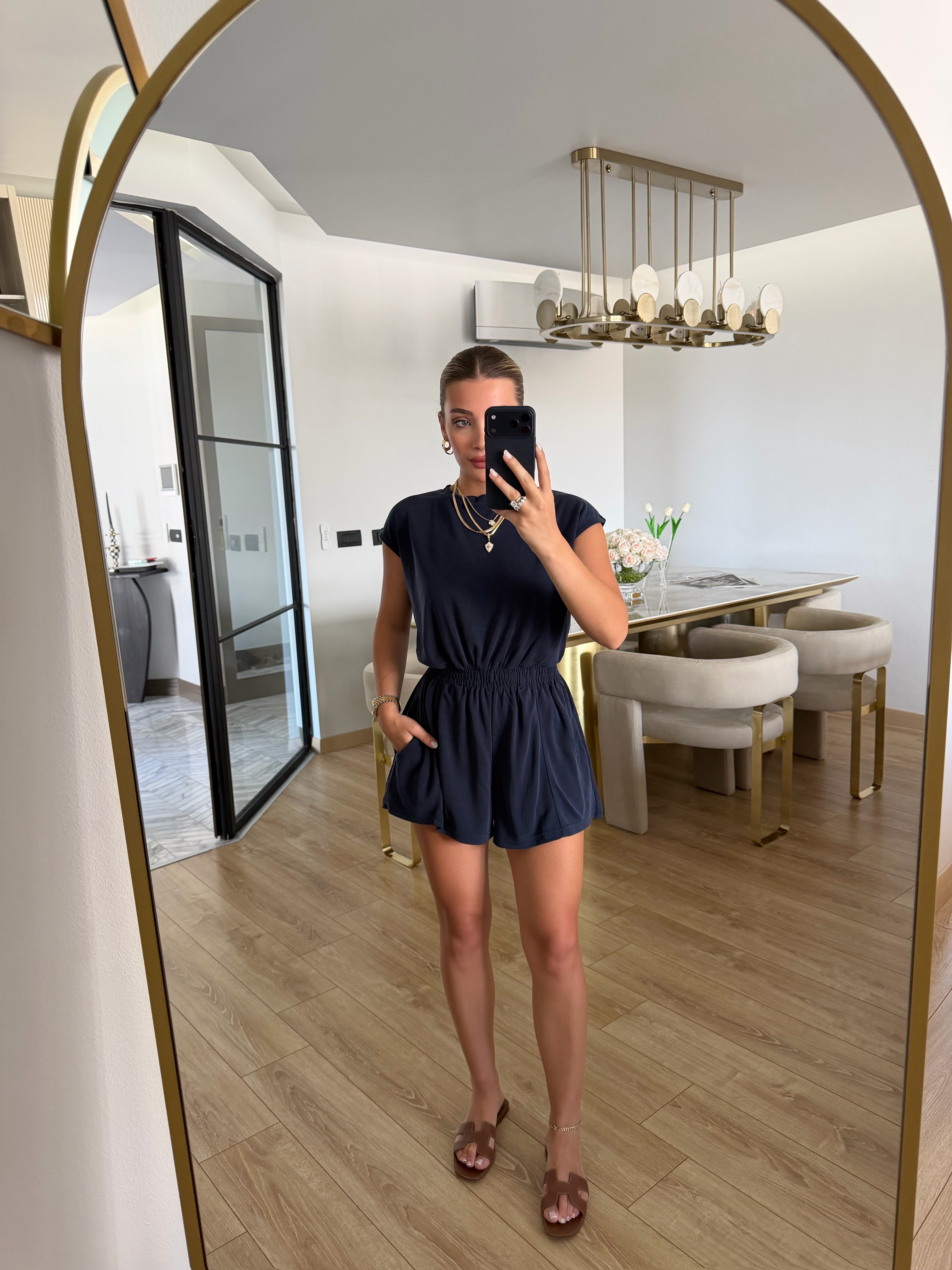 Lacivert Modal Kumaşlı Şortlu Tulum-1140