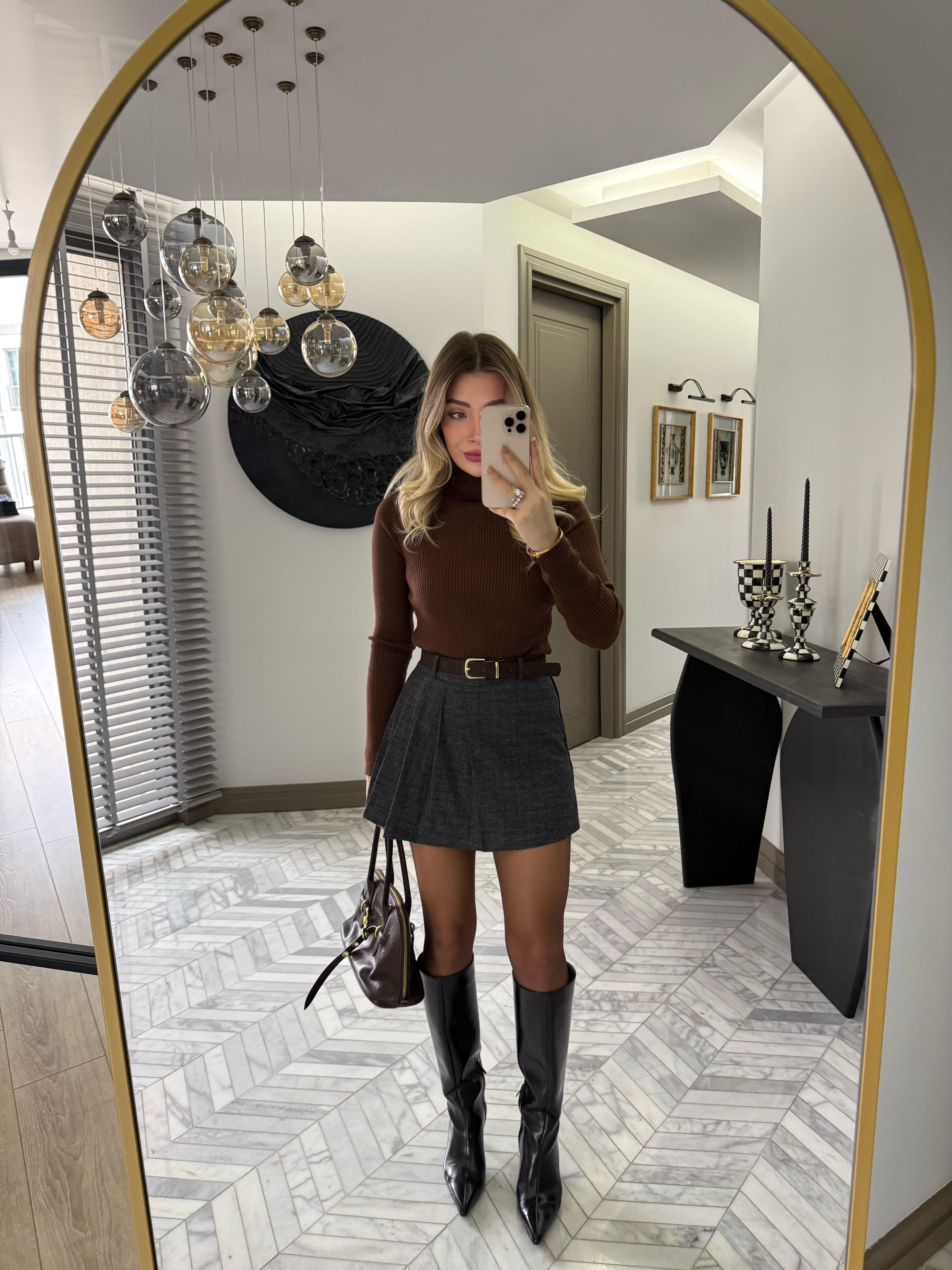 Lacivert Yandan Pileli Şortlu Mini Etek-37210