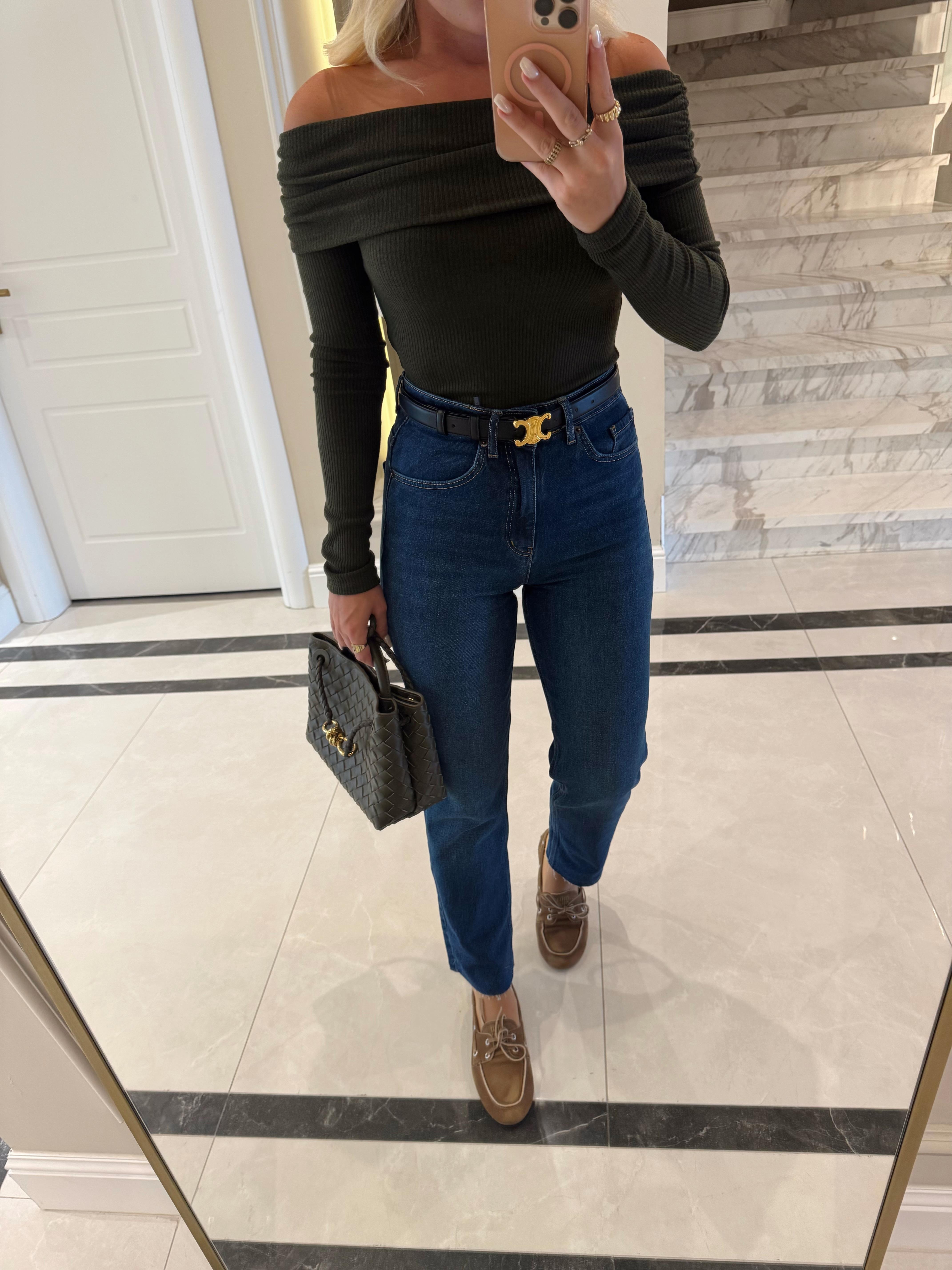 Lacivert Yüksekbel Boyfit Jean -GM2402