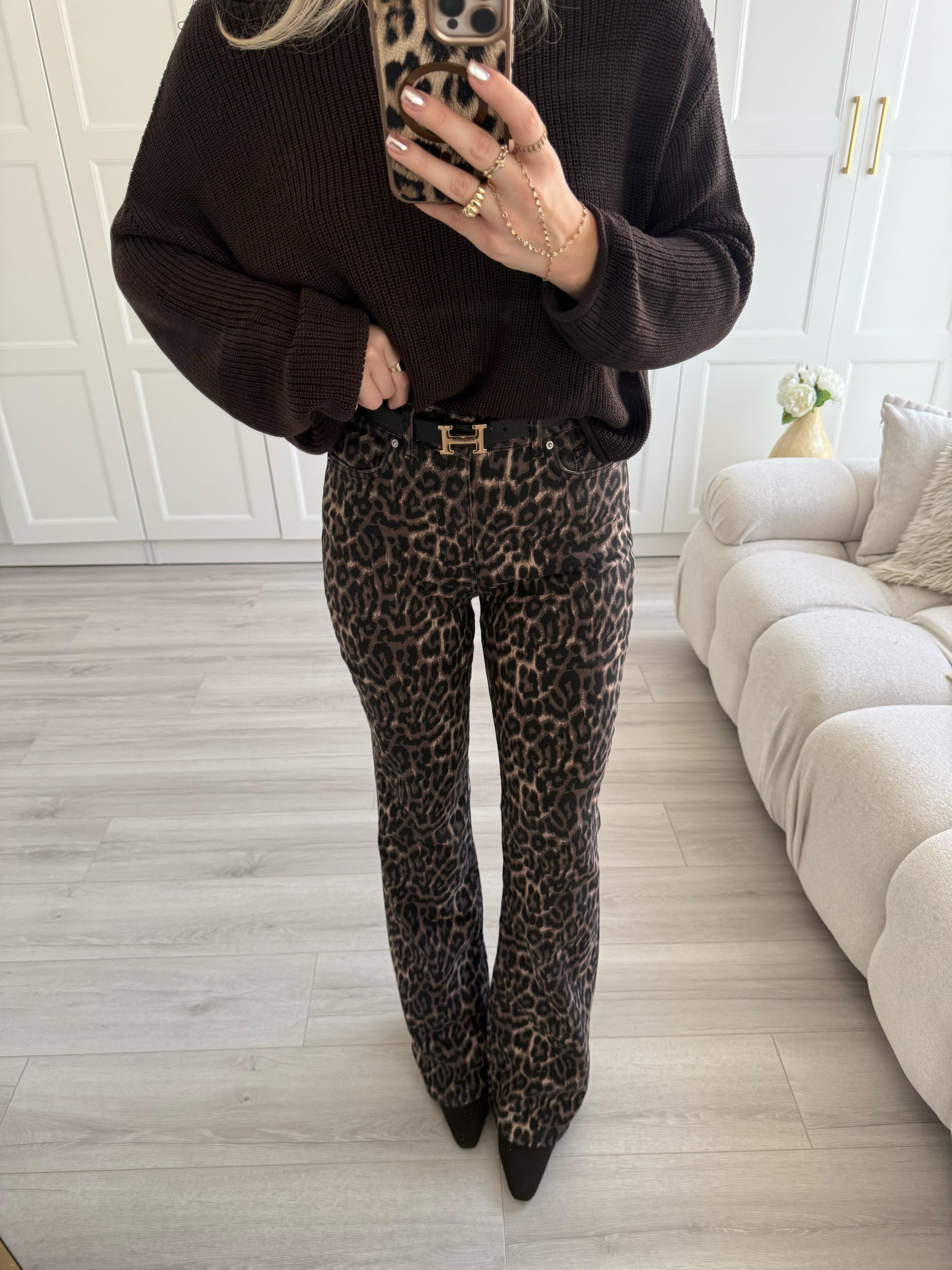 Leopar Desen Flare Pantolon- 72082