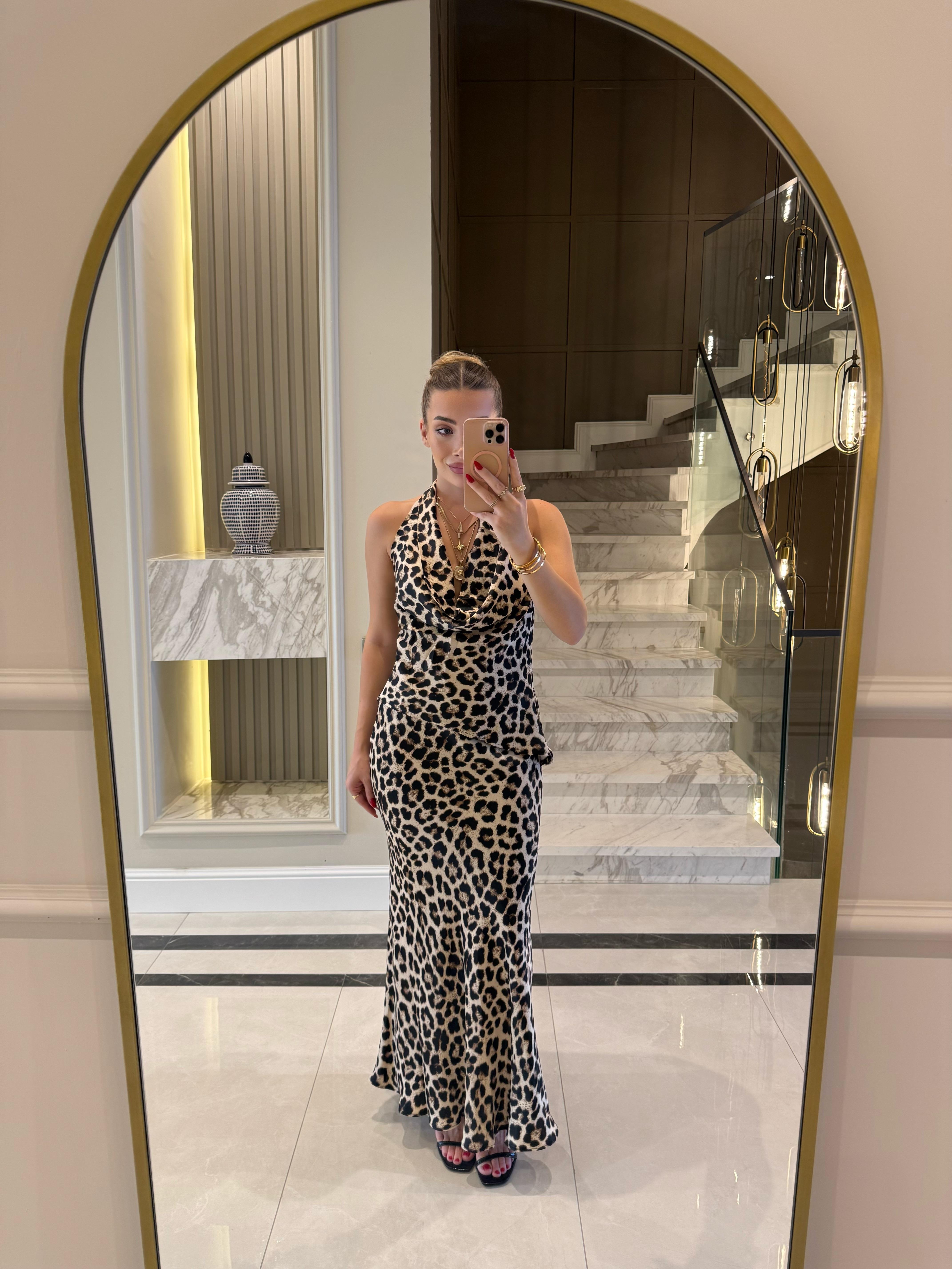 Leopar Desenli Etek - Bluz Takım
