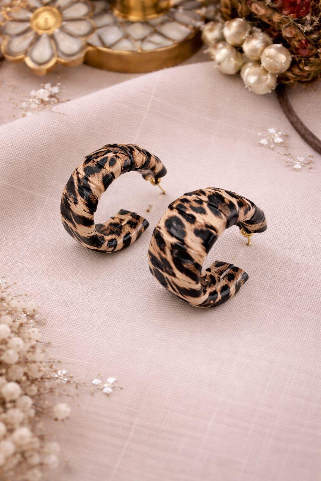 Leopar Desenli Halka Vintage Küpe