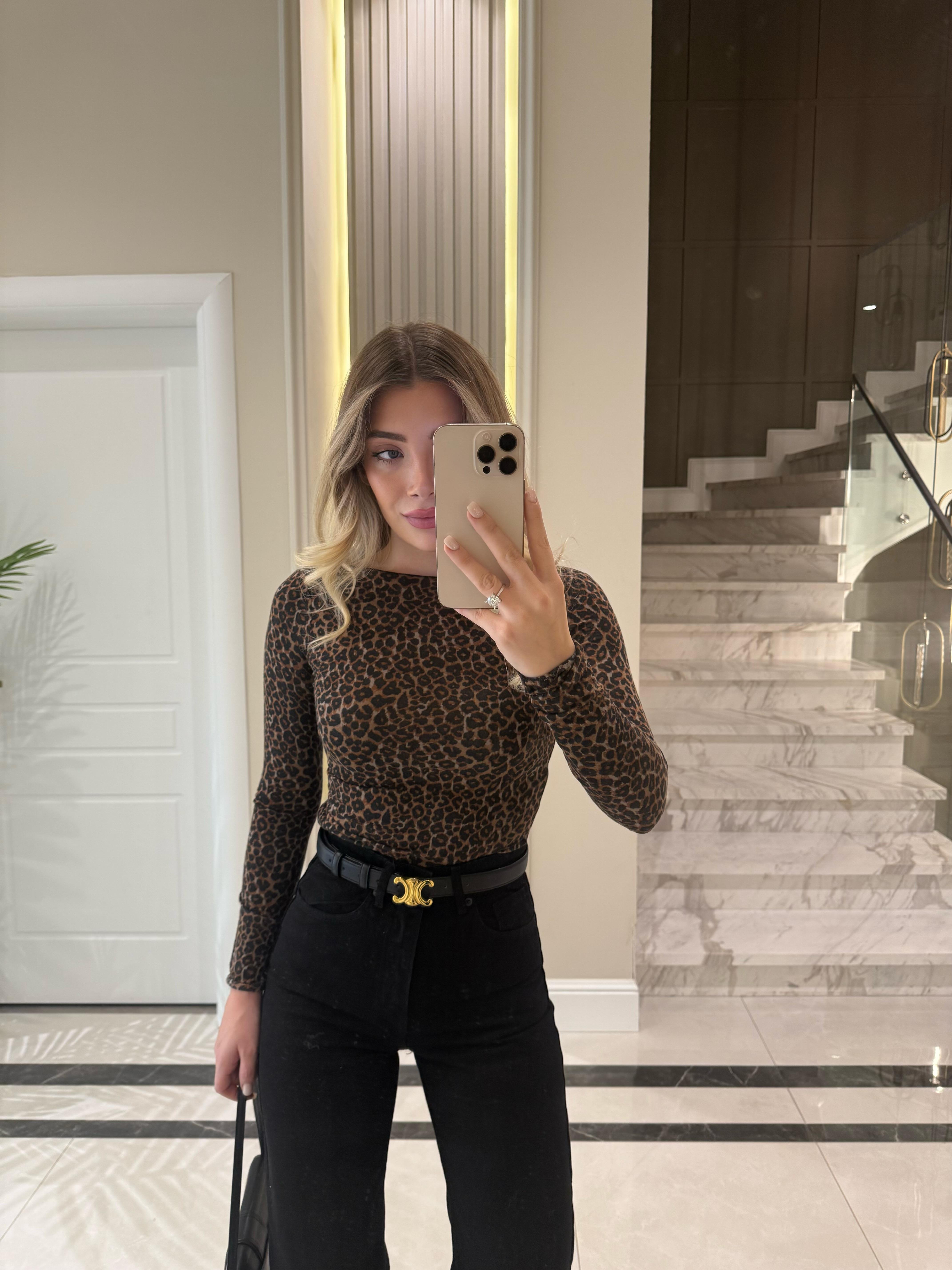 Leopar Desenli Kaşmir Bluz-32347