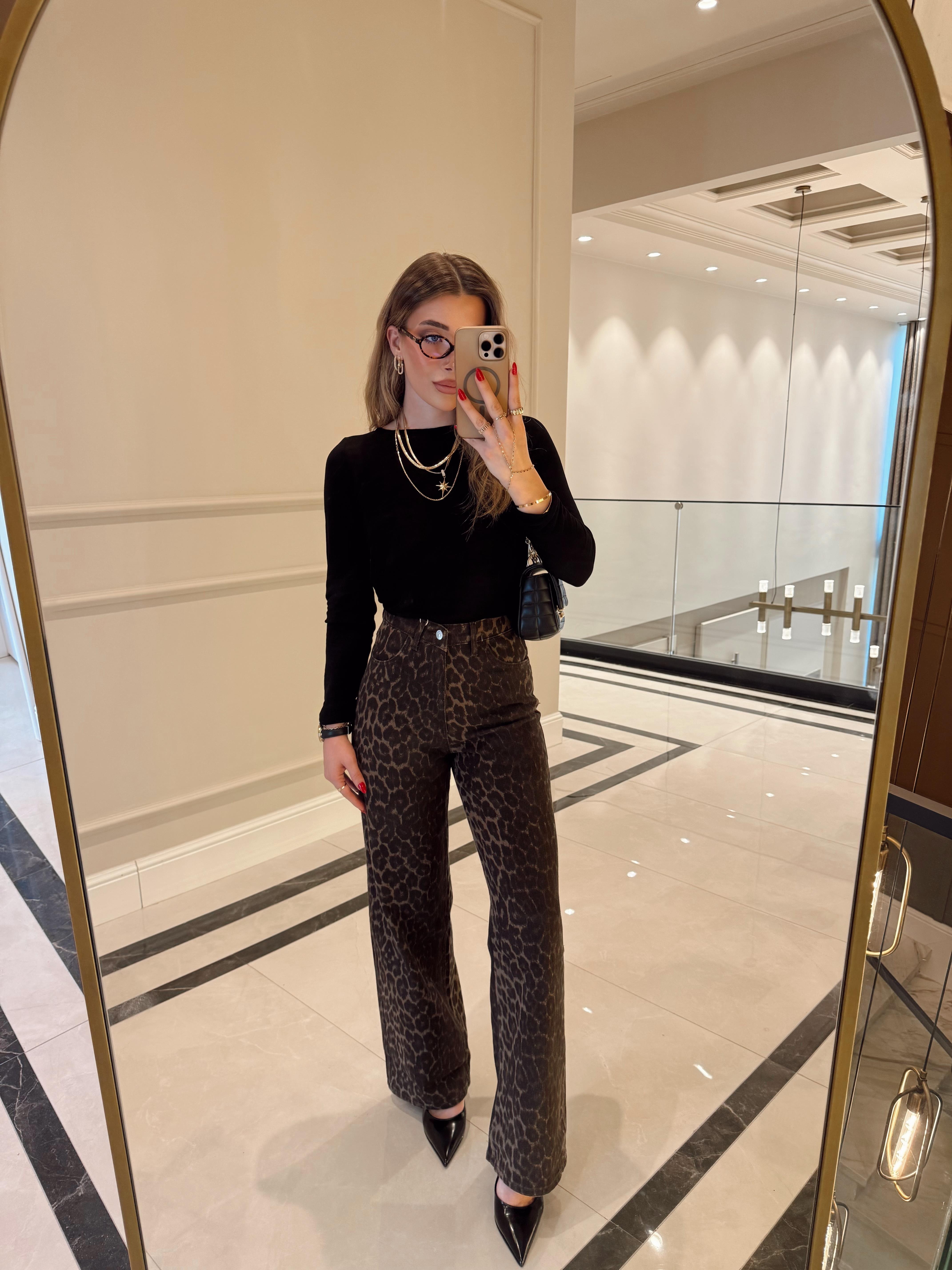 Leopar Desenli Özel Seri Gabardin Pantolon