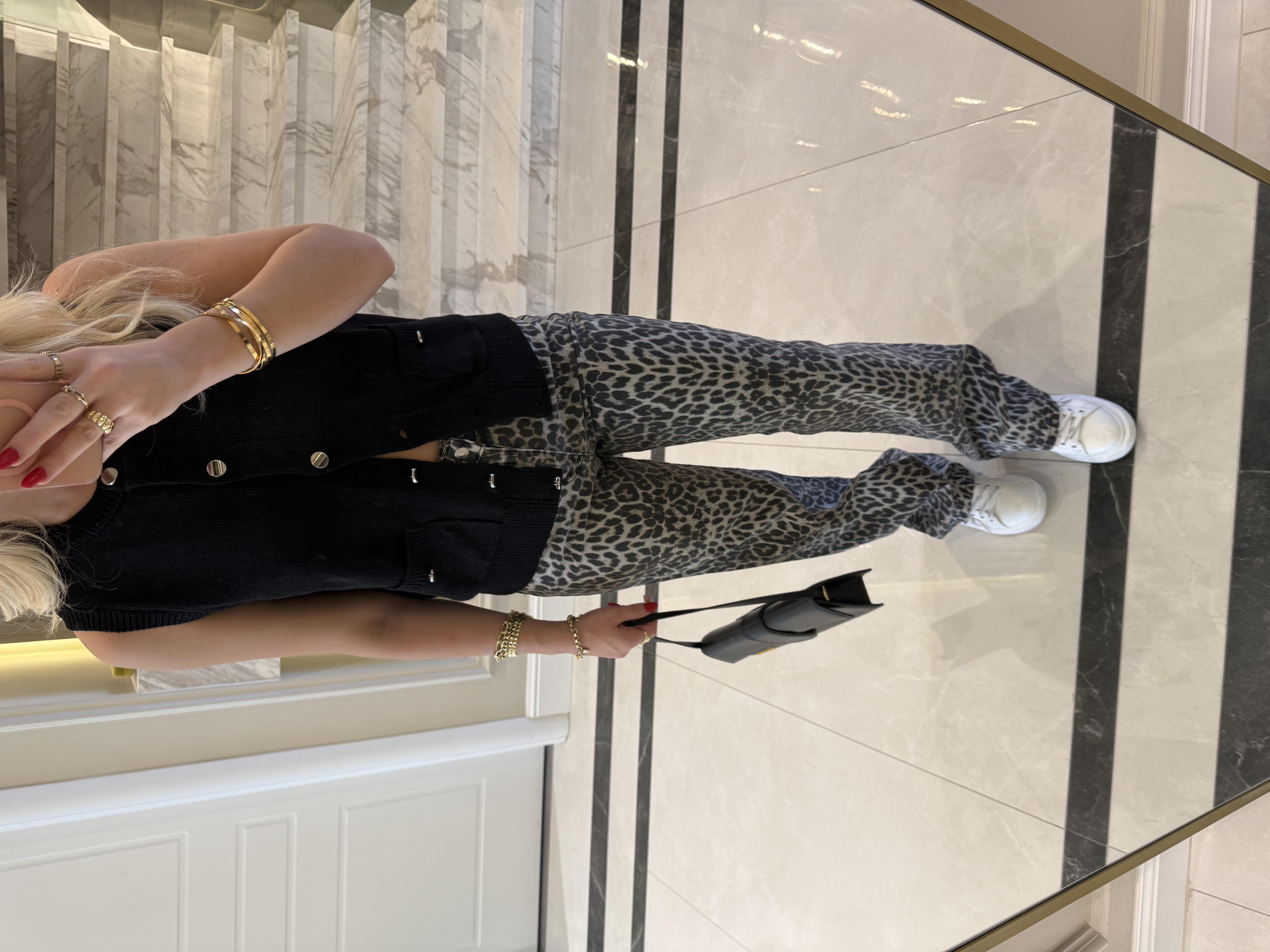 Leopar Desenli Straight Leg Jean 