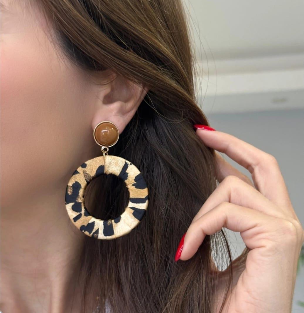 Leopar Desenli Taba Halka Küpe