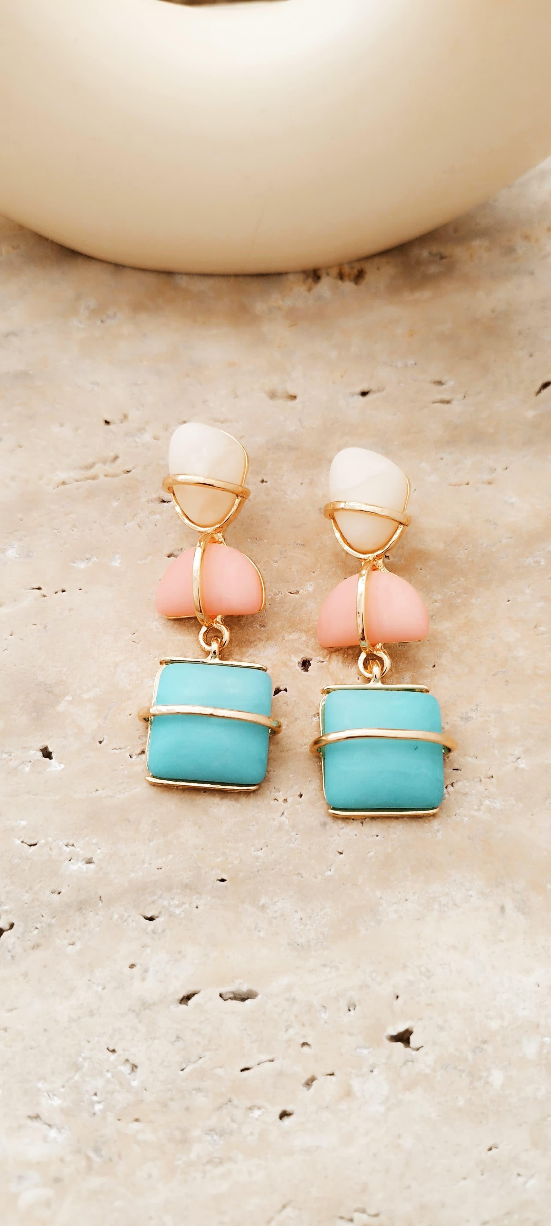 Marka Model Turkuaz Taşlı Küpe