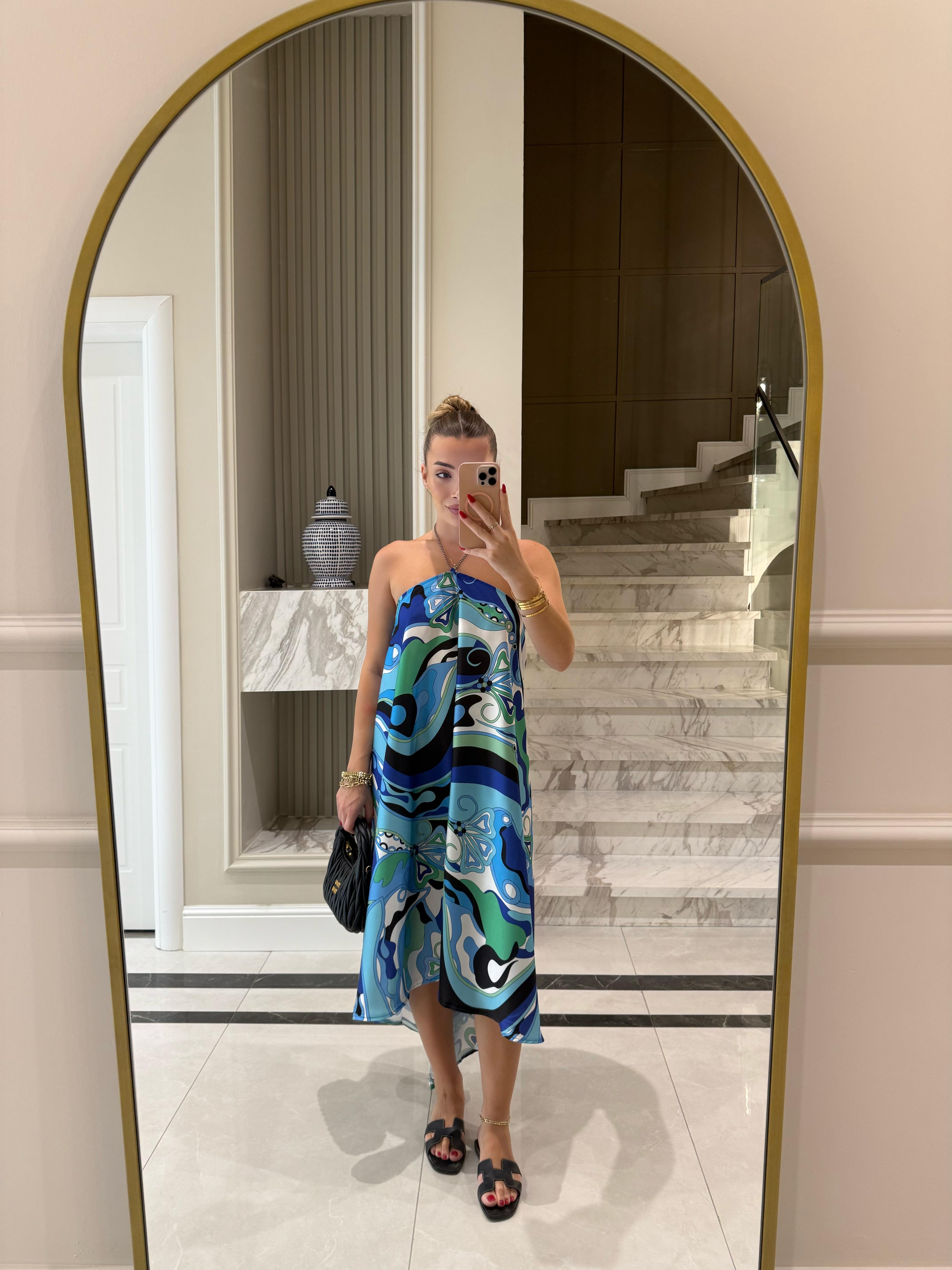 Mavi Desenli Derry Elbise 