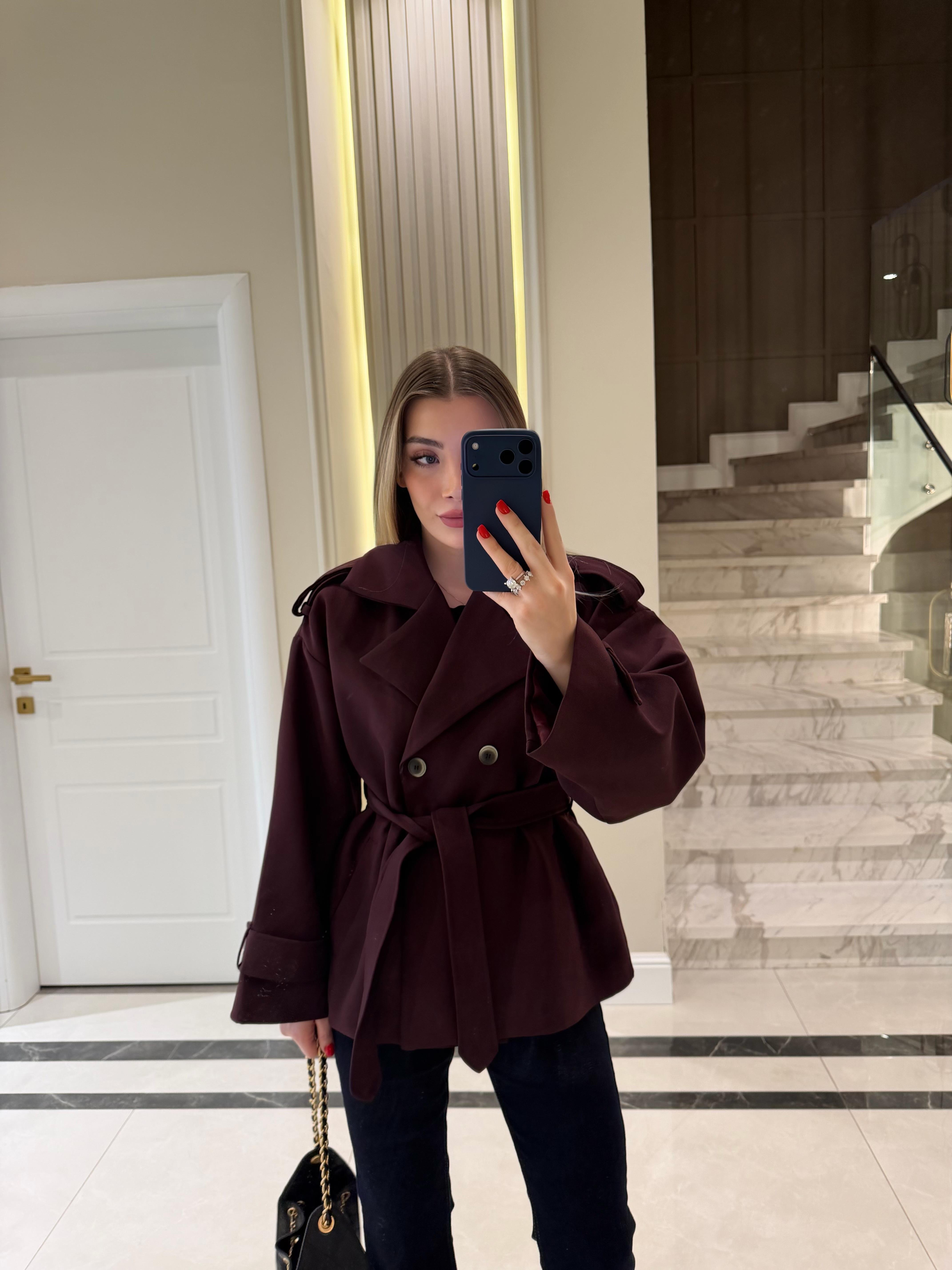 Mürdüm Oversize Trençkot-9592