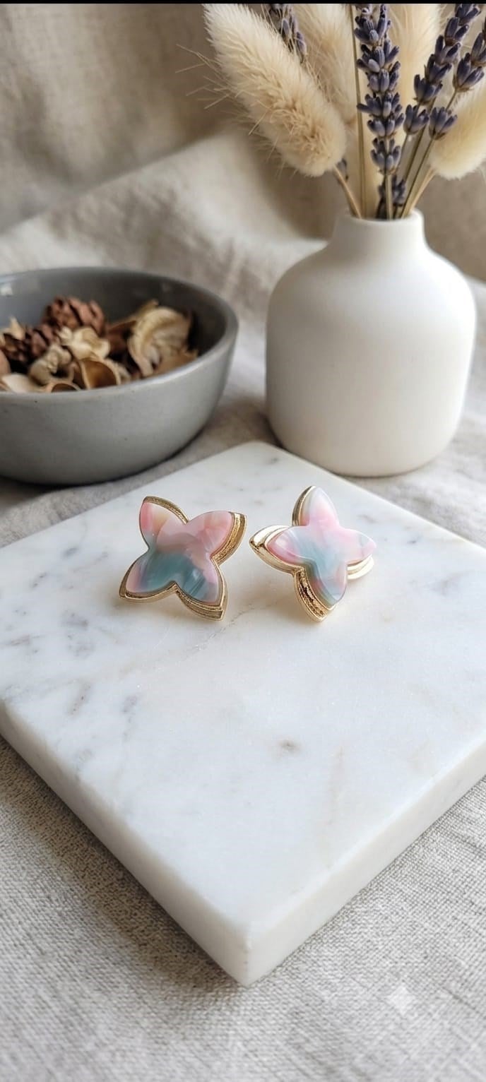 Pastel Desenli Mineli Küpe - Pembe