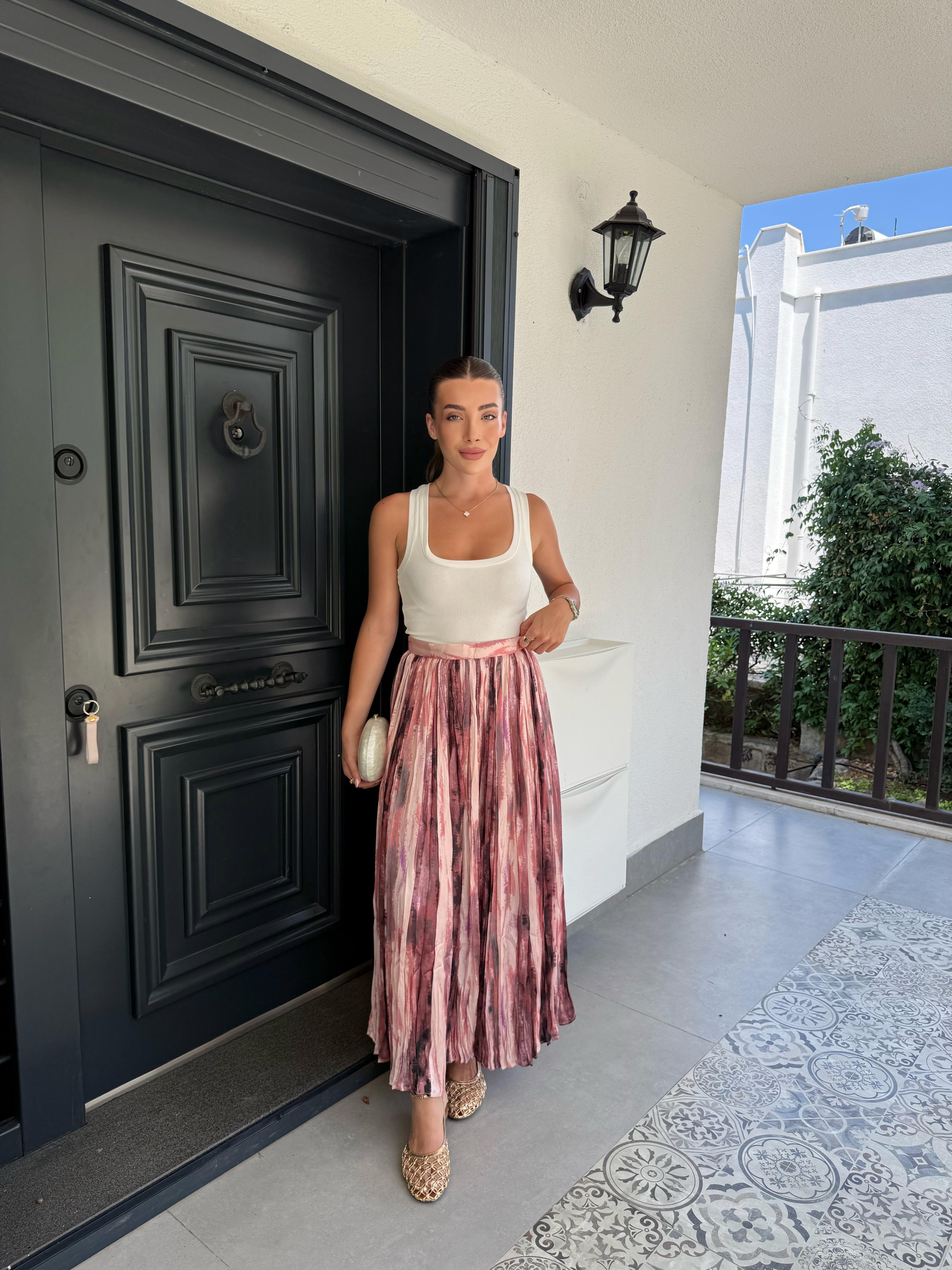 Pembe Batik Desen Saten Etek 