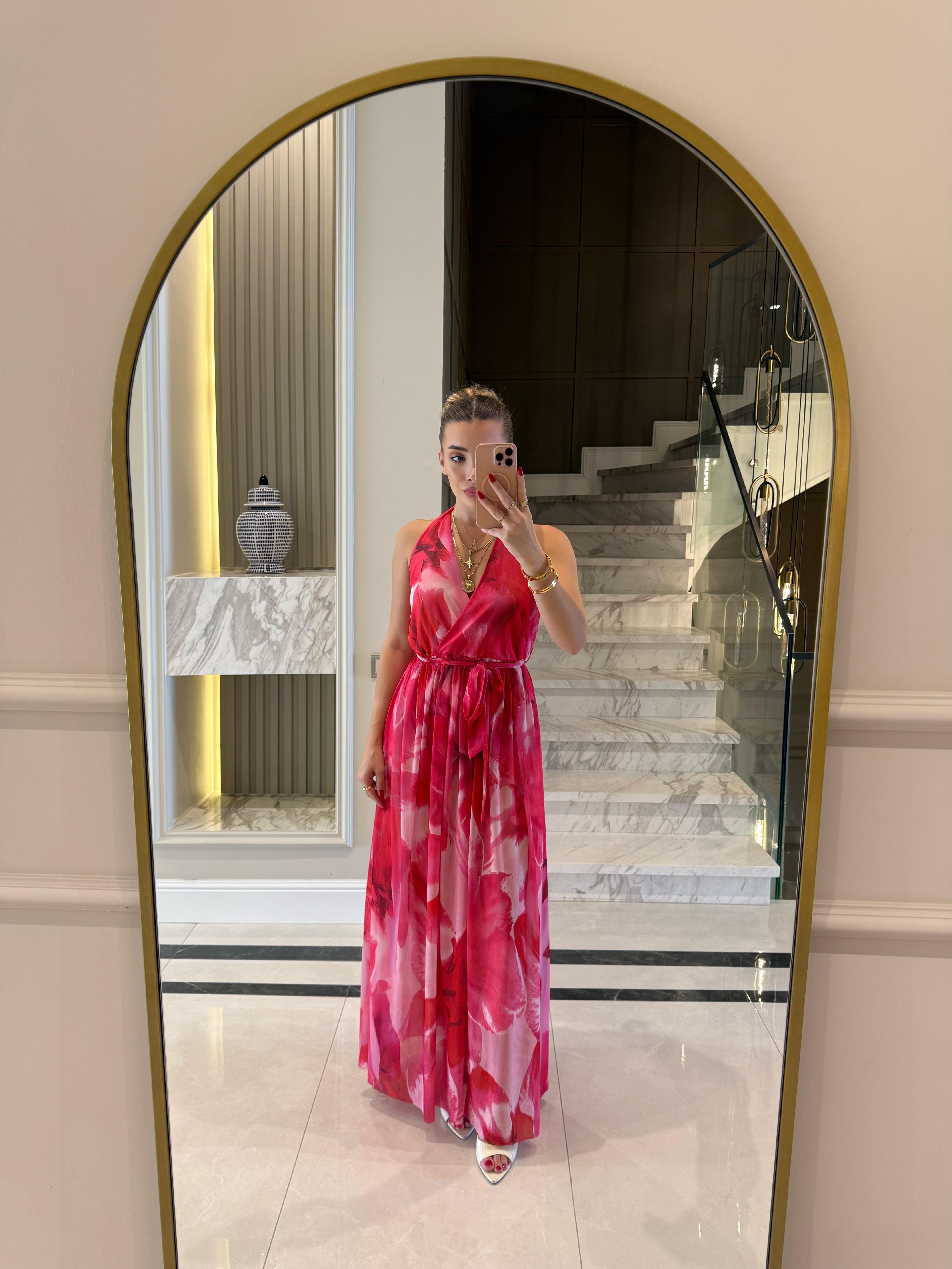 Pembe Desenli Comilla Elbise