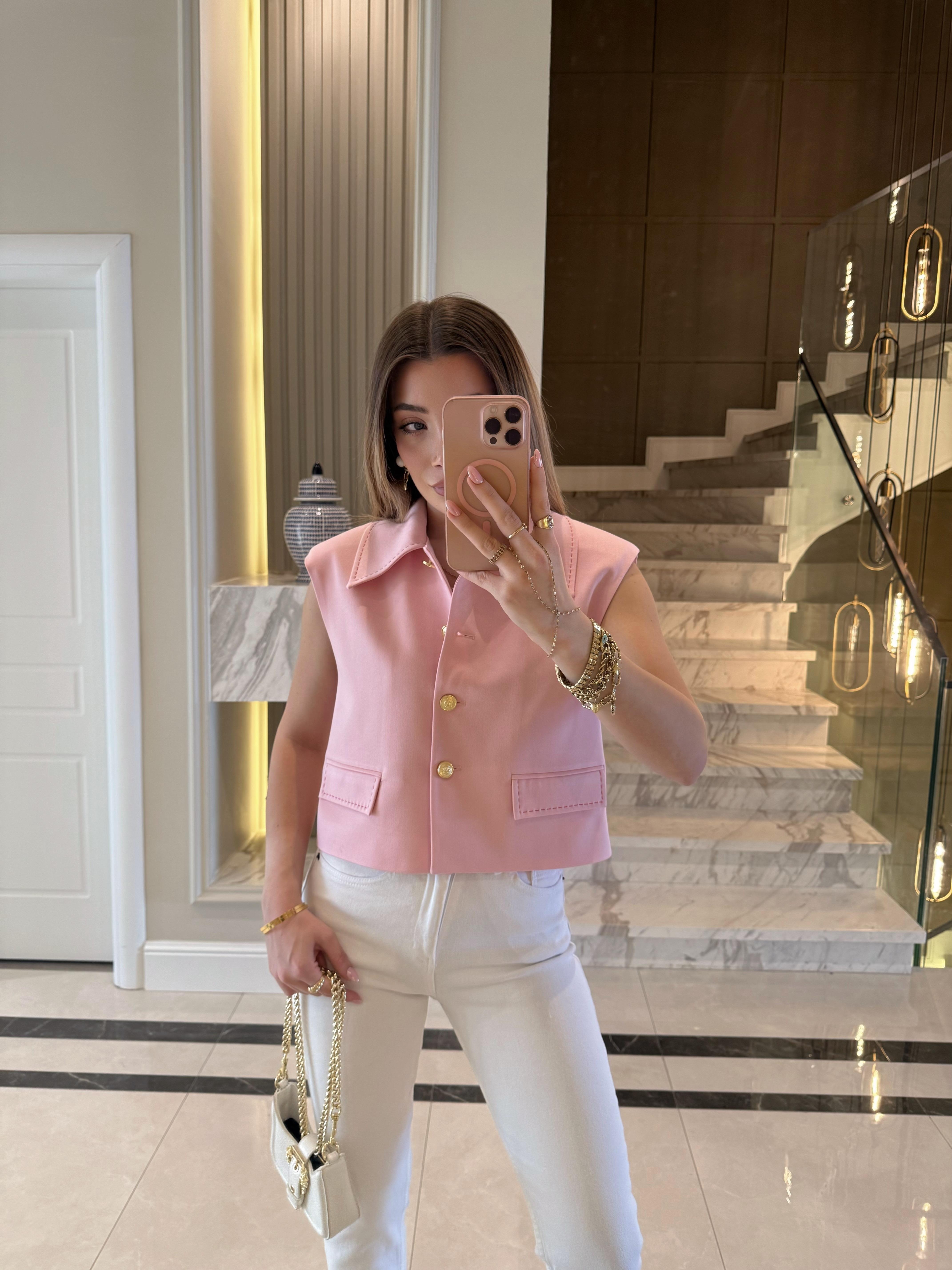 Pembe Dikiş Detaylı Yelek-29183