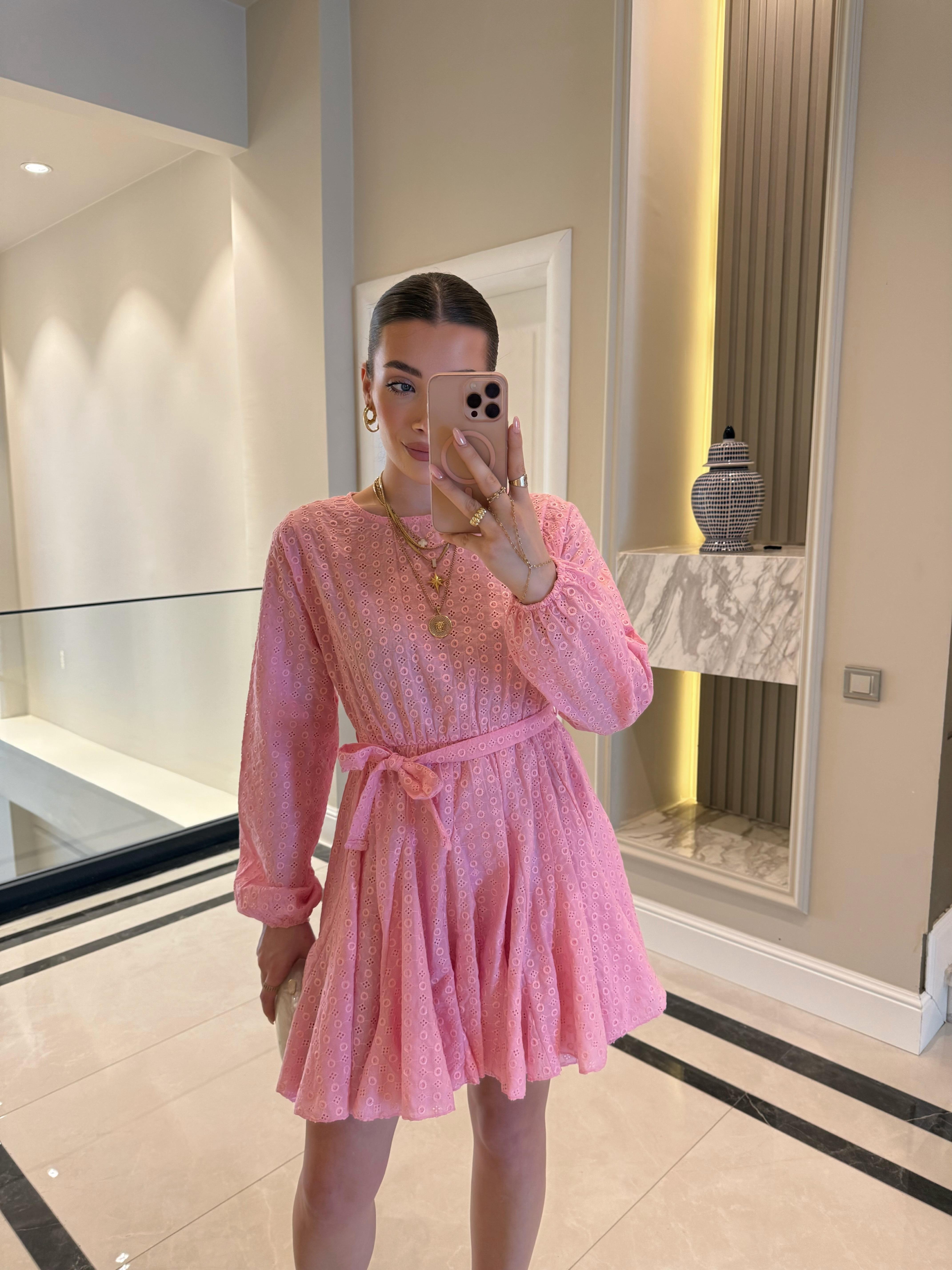 Pembe Fisto Drangea Elbise -204131