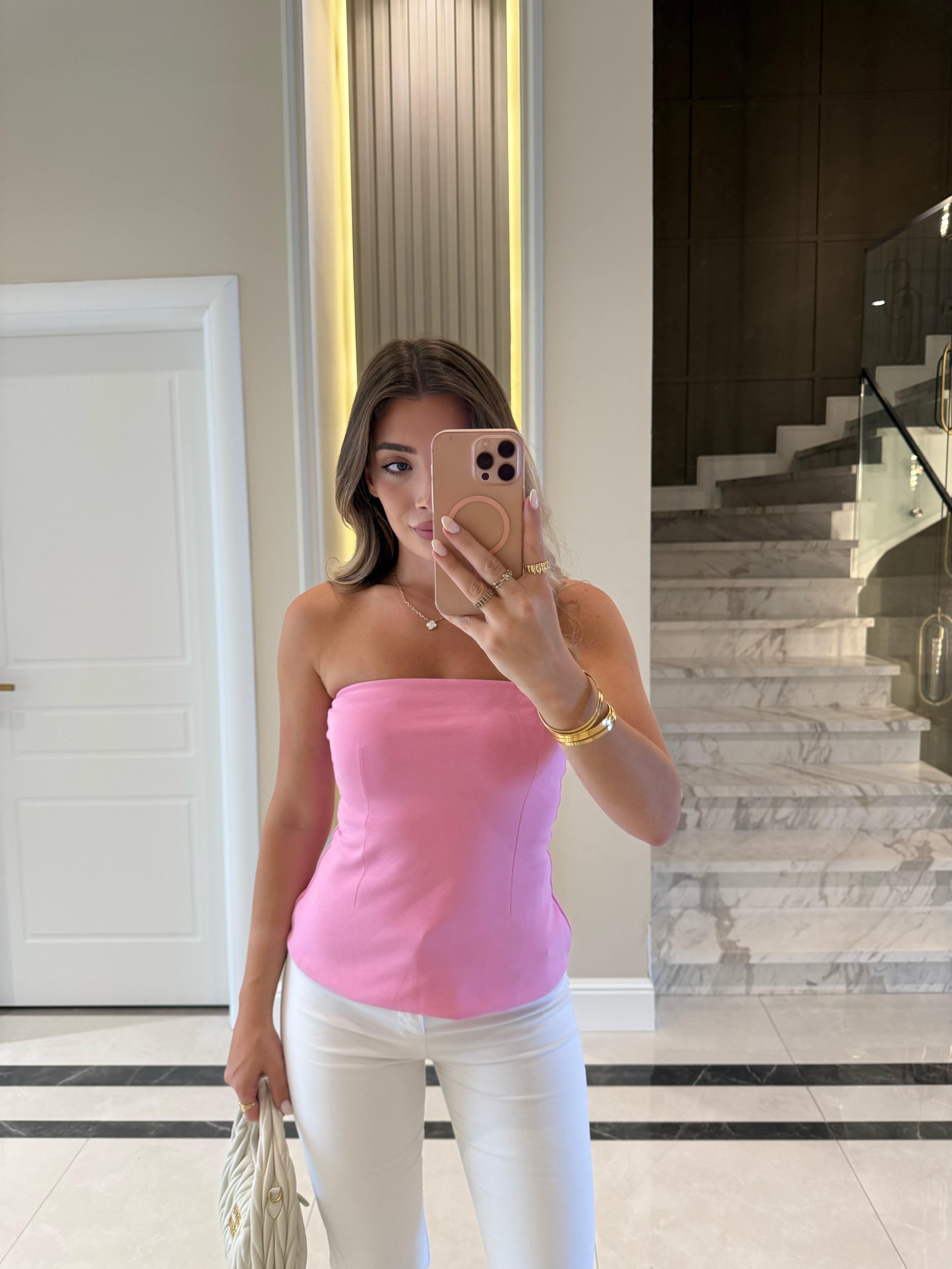 Pembe Straplez Top -31860