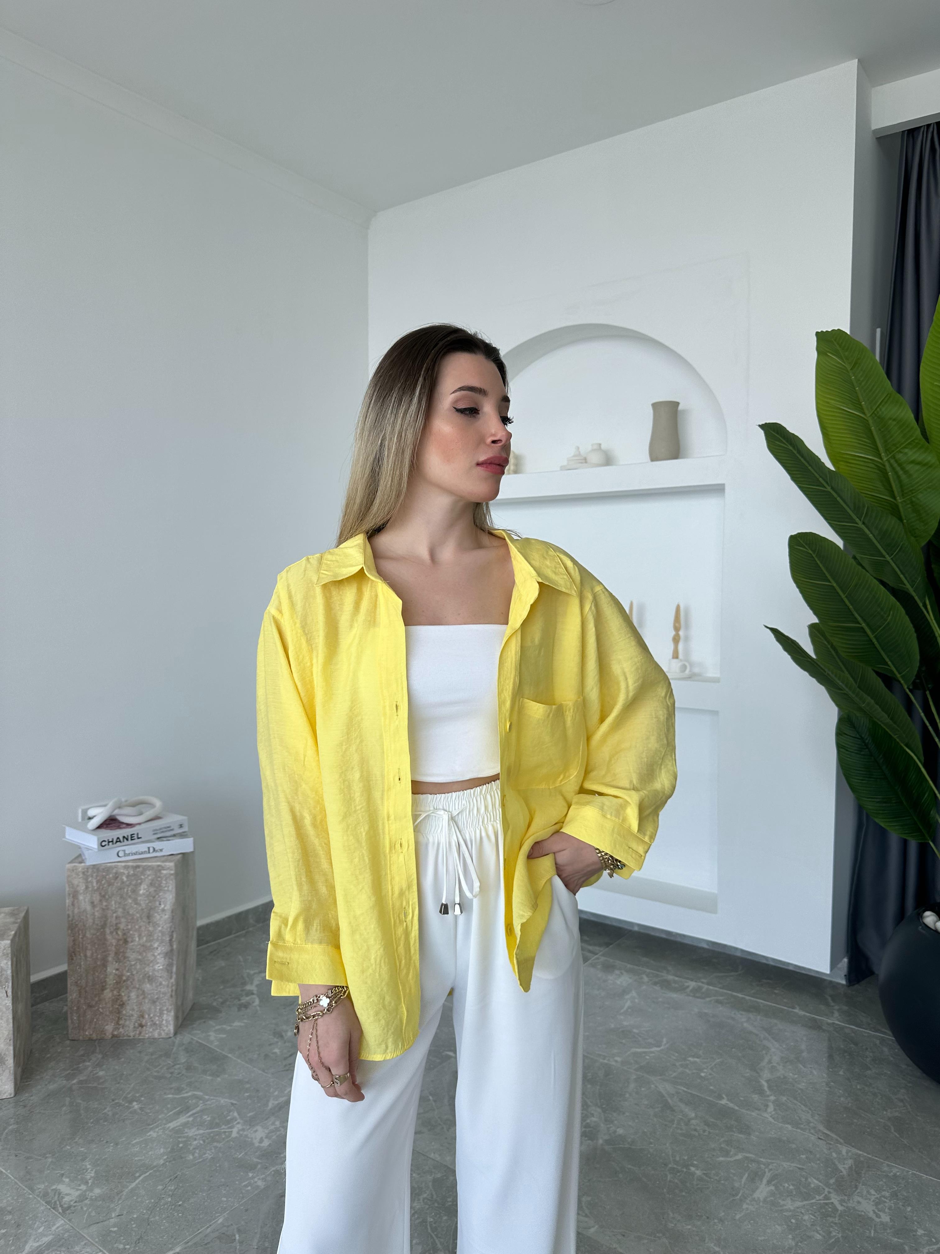 Sarı Oversize Tensel Gömlek