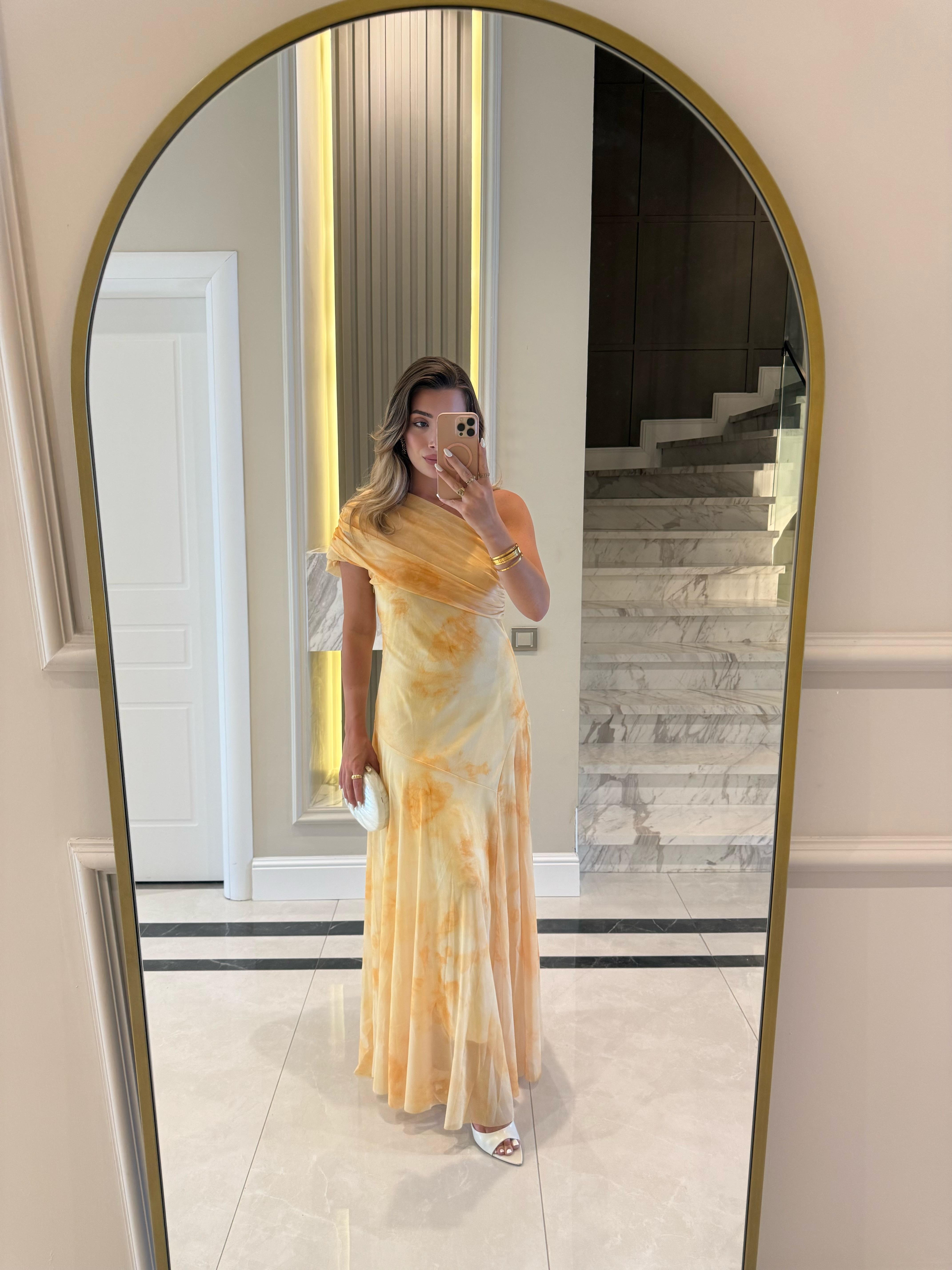 Sarı Uzun Dinant Elbise