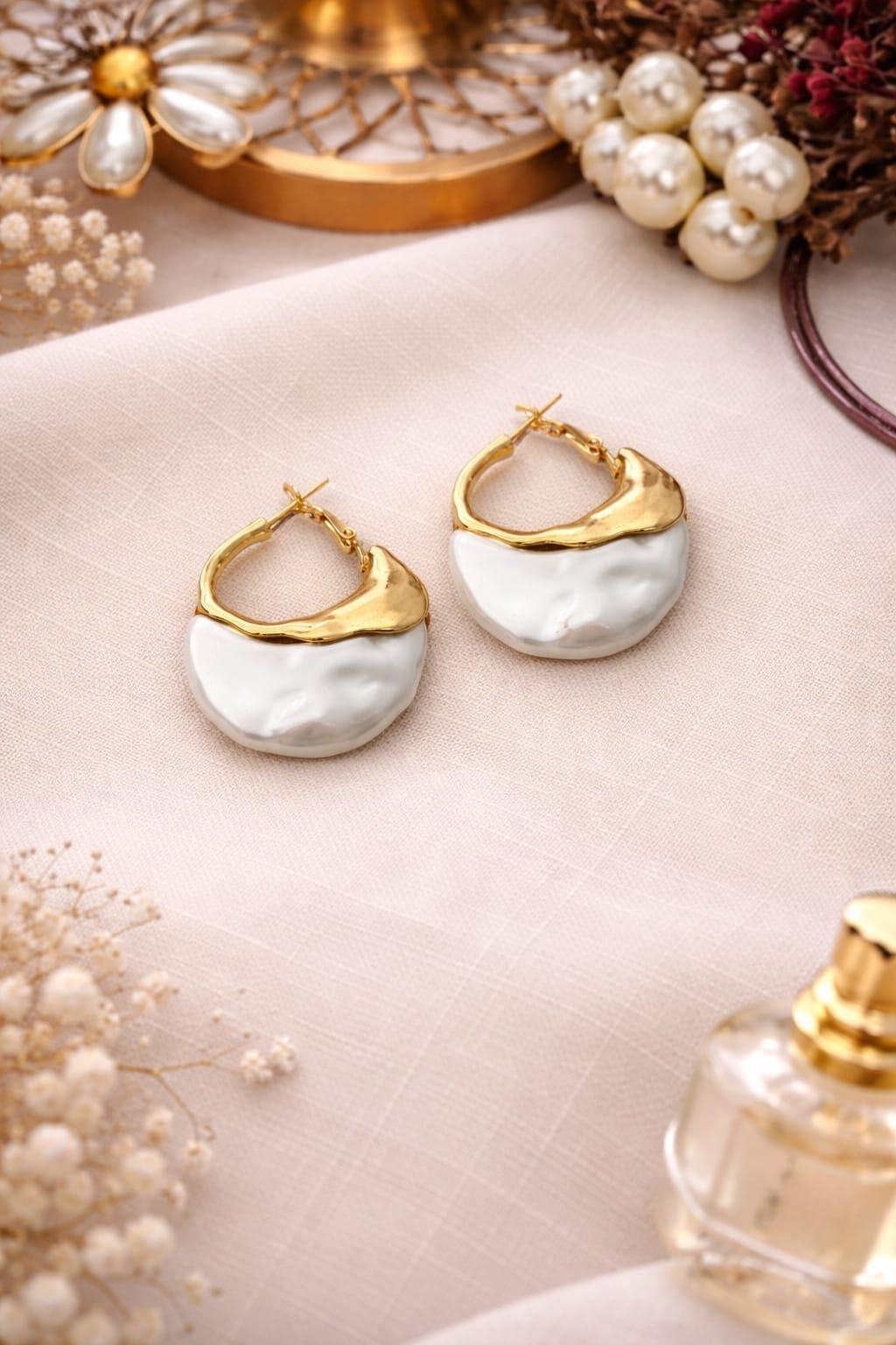 Sedefli Halka Çelik Küpe