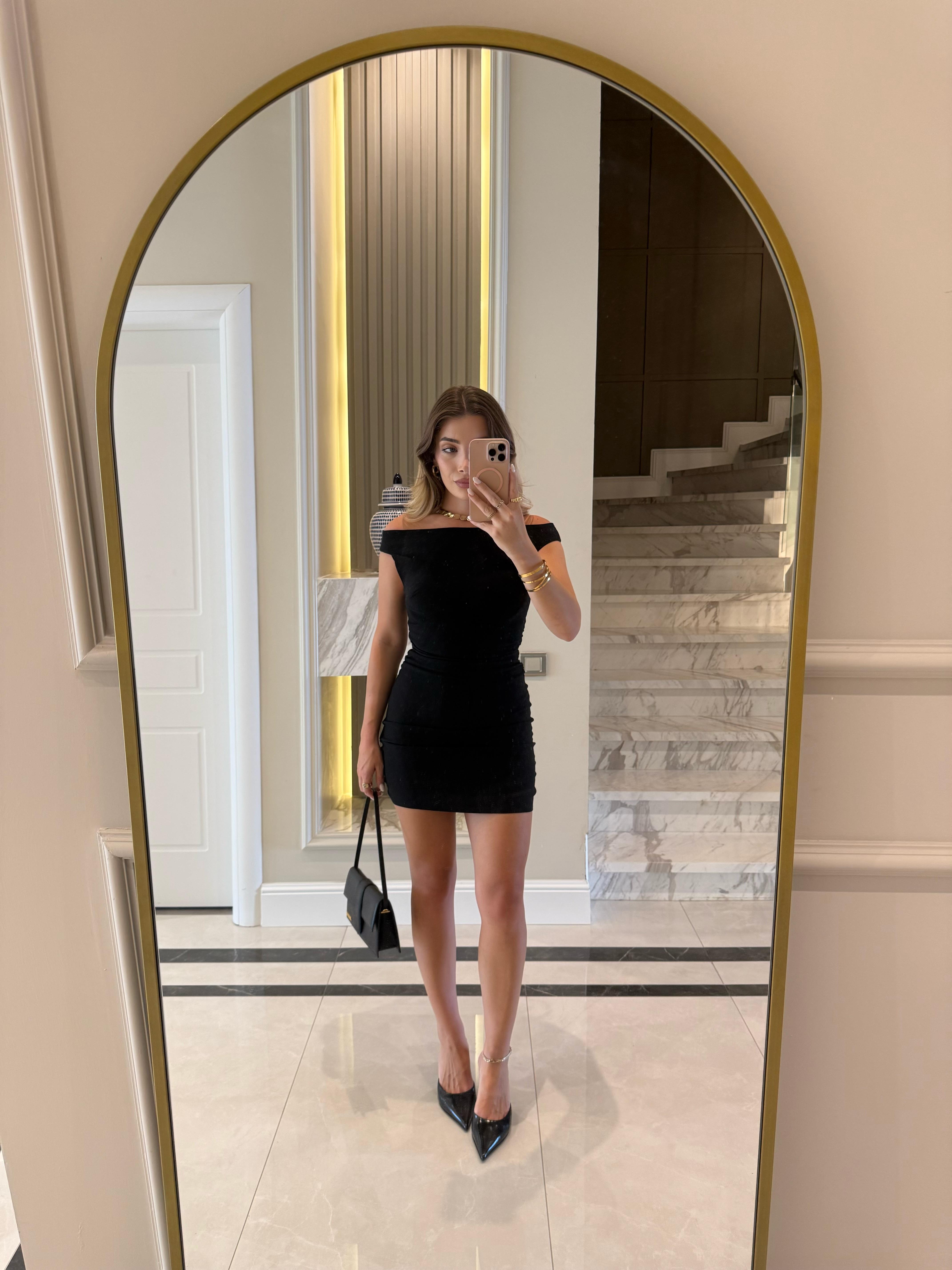 Siyah Bardot Mini Elbise DLV-91462