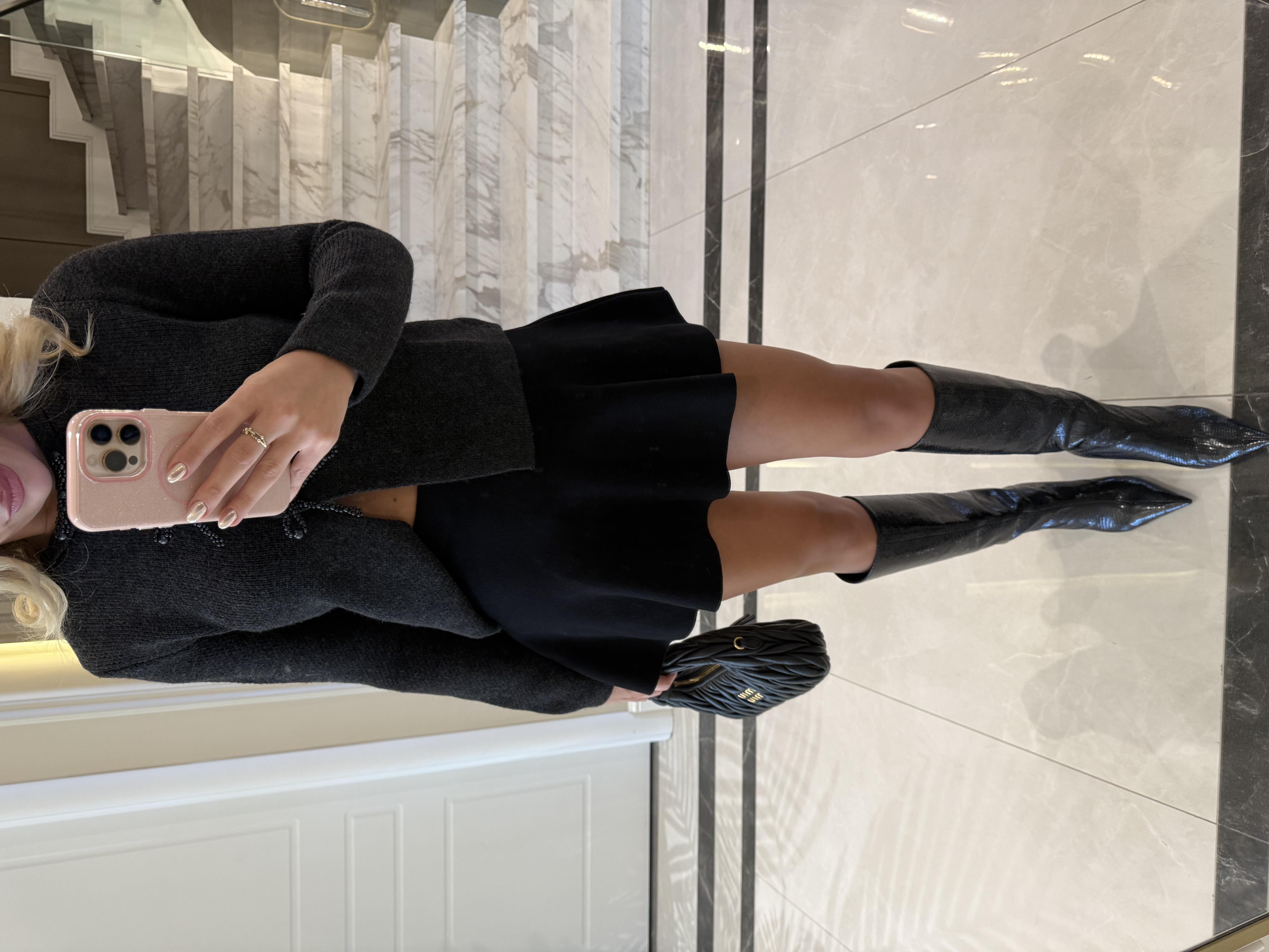 Siyah  Beli Lastikl Volanlı Triko Etek -80120