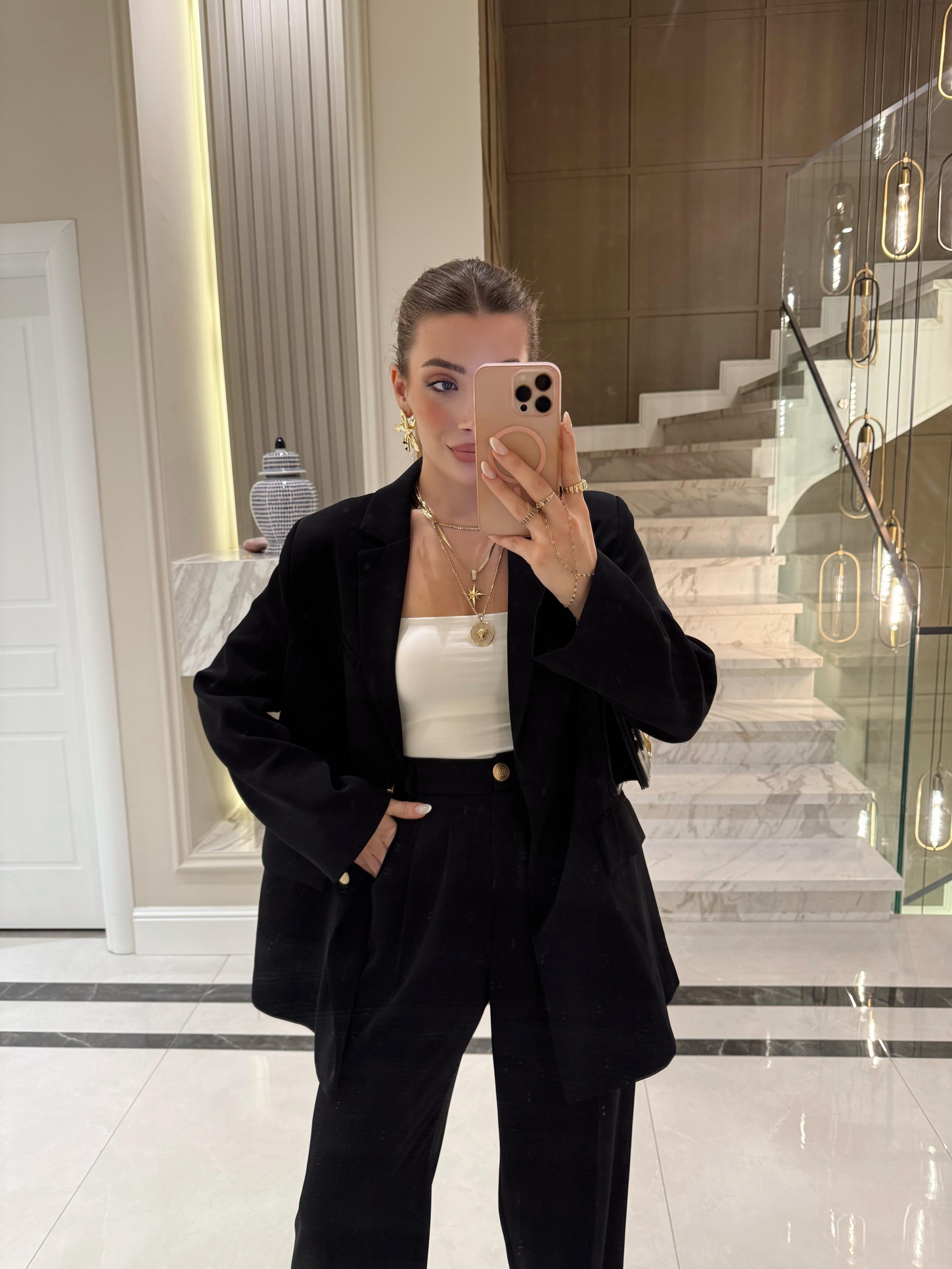 Siyah Blazer Ceket -Pantolon İkili Takım -9418
