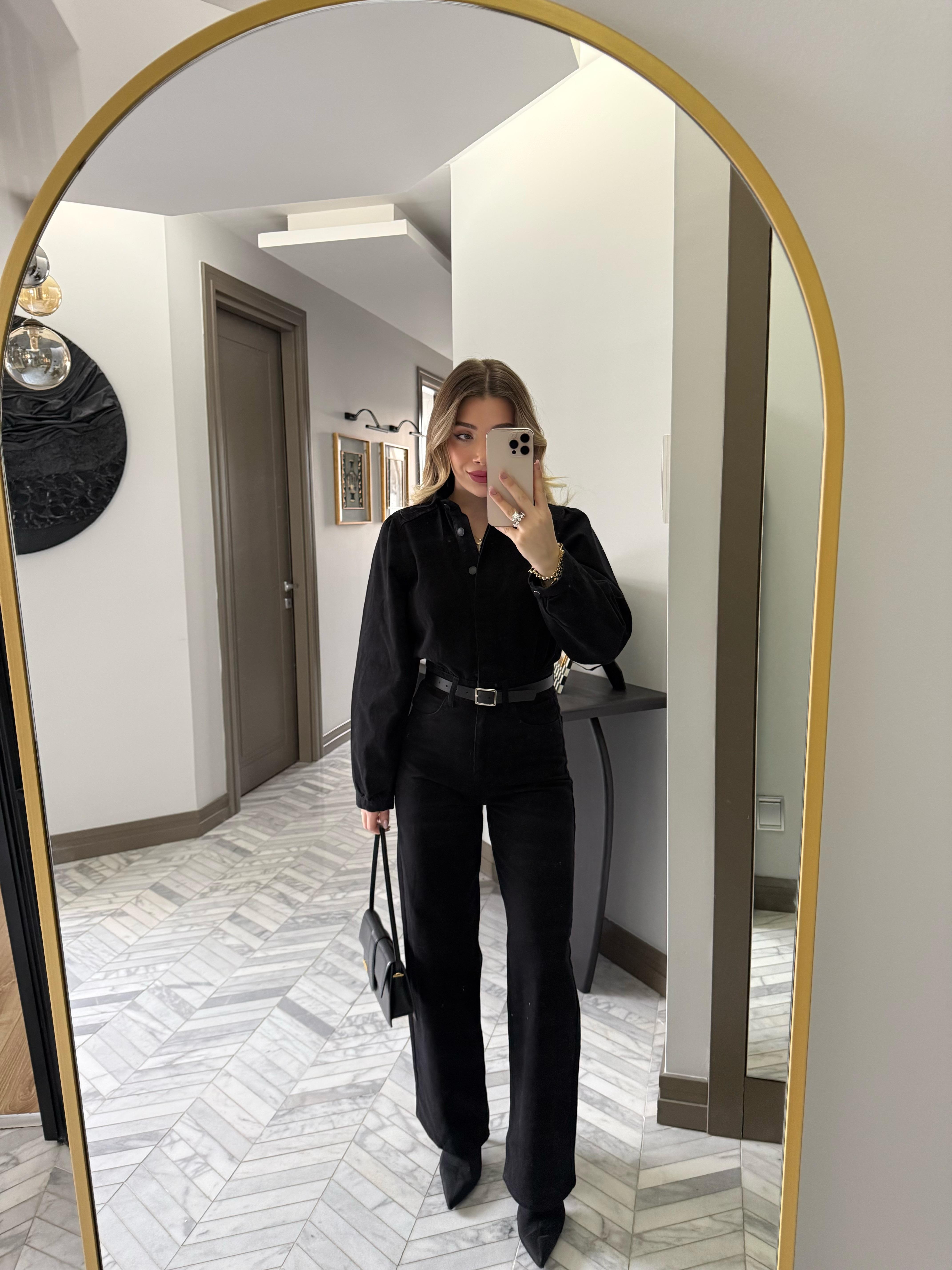 Siyah Denim Kemerli Tulum -8152- ÖN SİPARİŞ ÜRÜNÜDÜR KARGO ÇIKIŞI 23.01.2026 TARİHİNDE OLACAKTIR