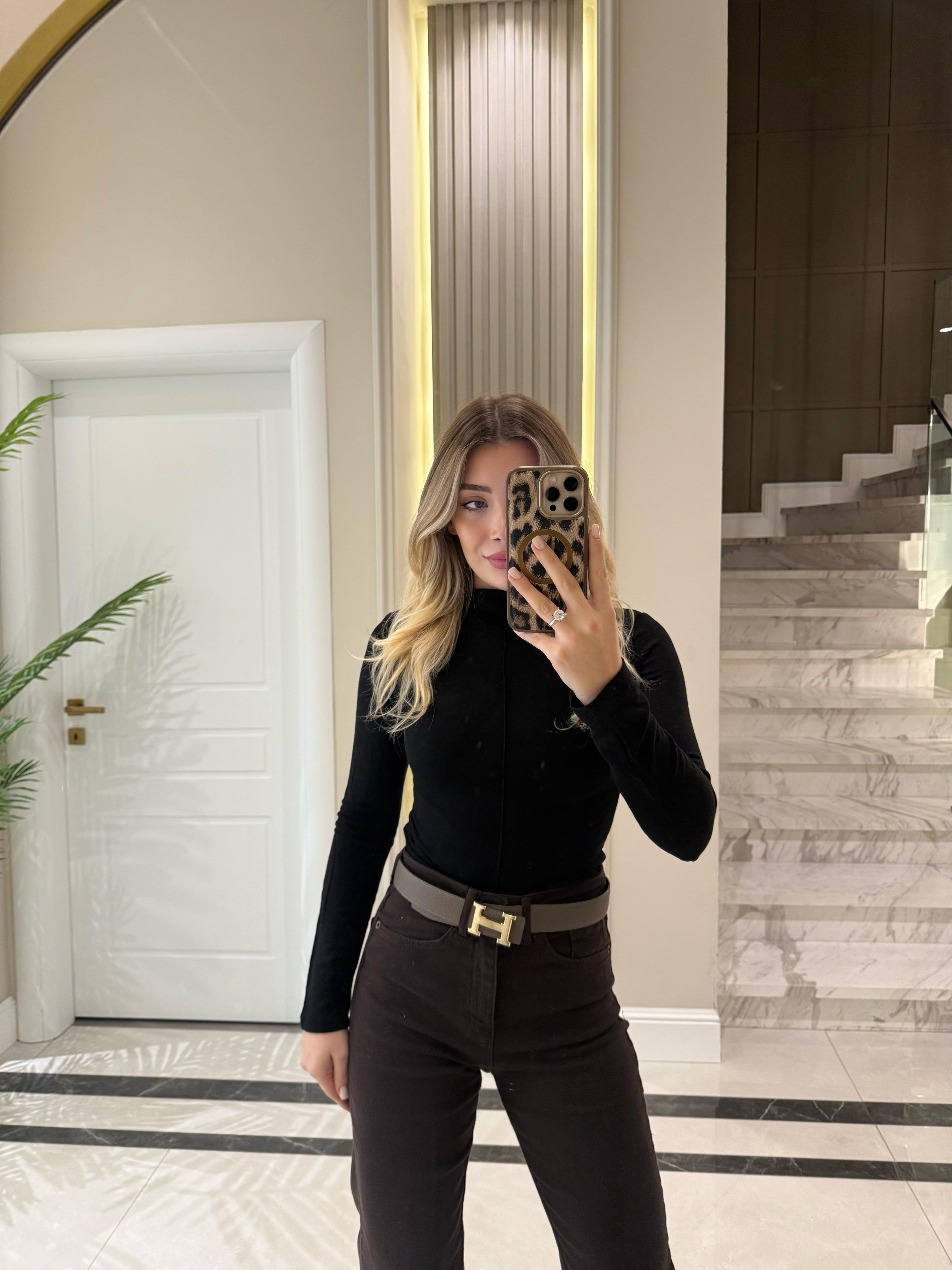 Siyah  Dik Yaka Uzun Kollu Top -31391