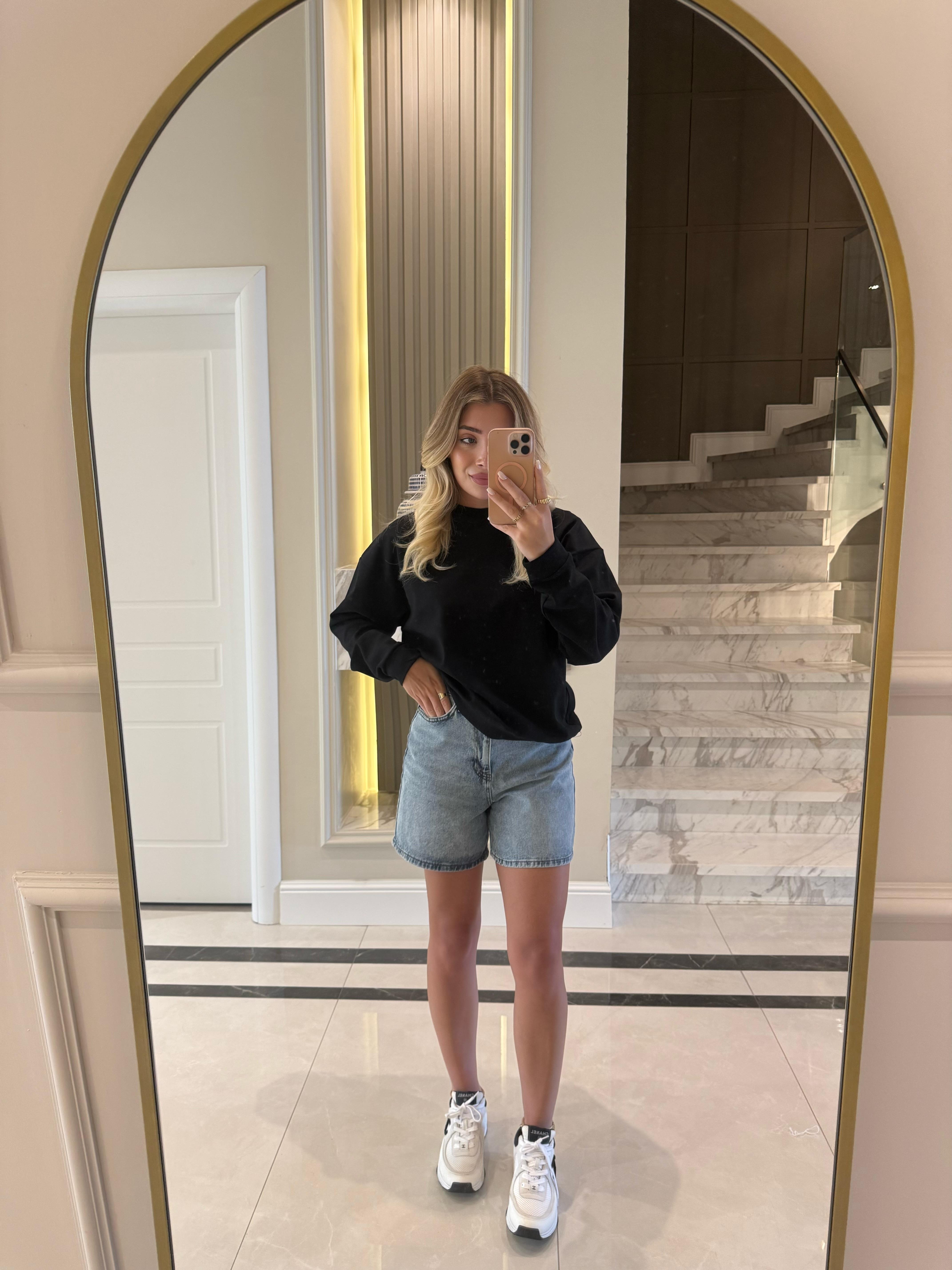 Siyah Düz Basic Oversize Sweatshirt