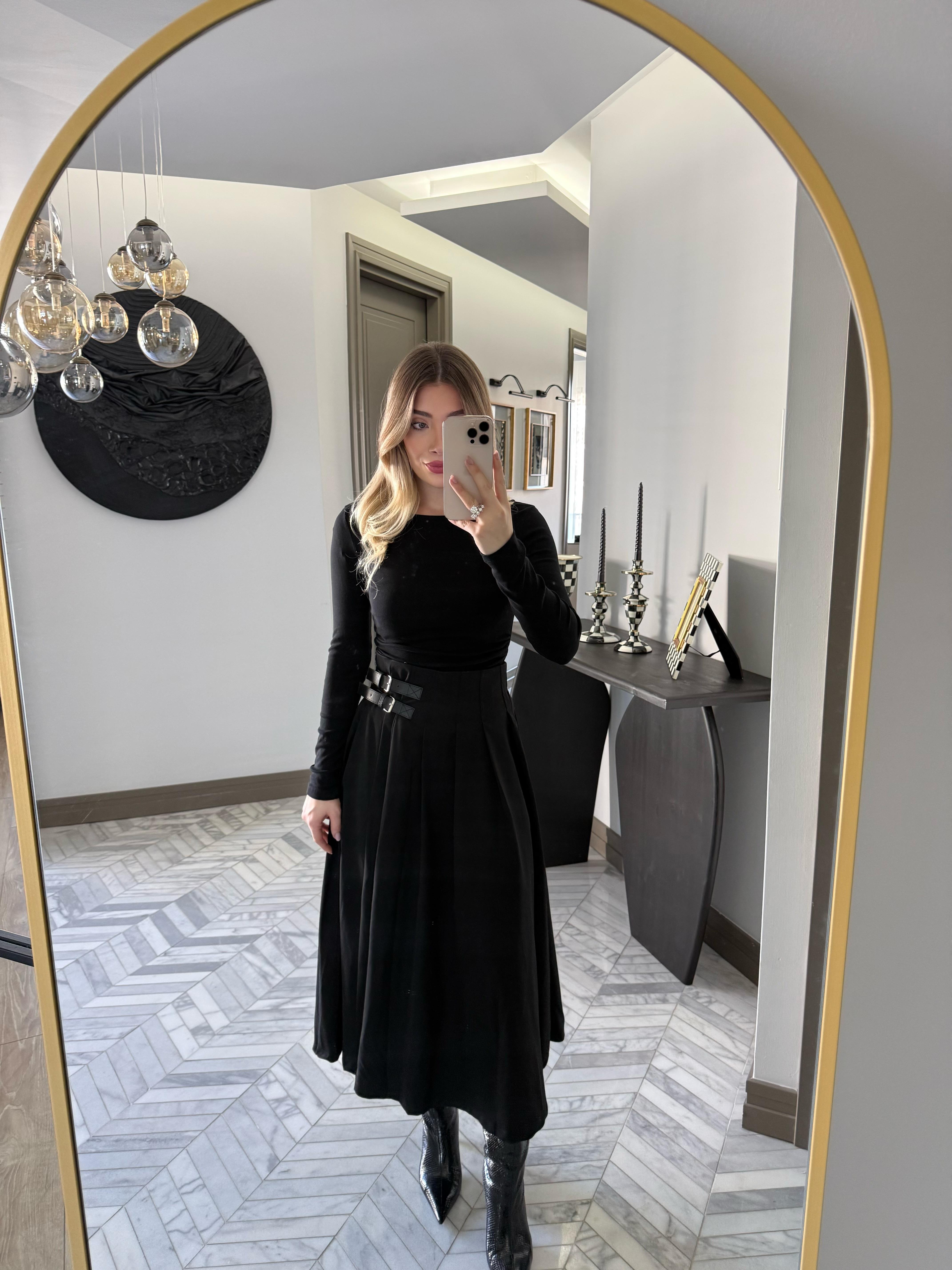 Siyah Kemer Detaylı Etek-37037