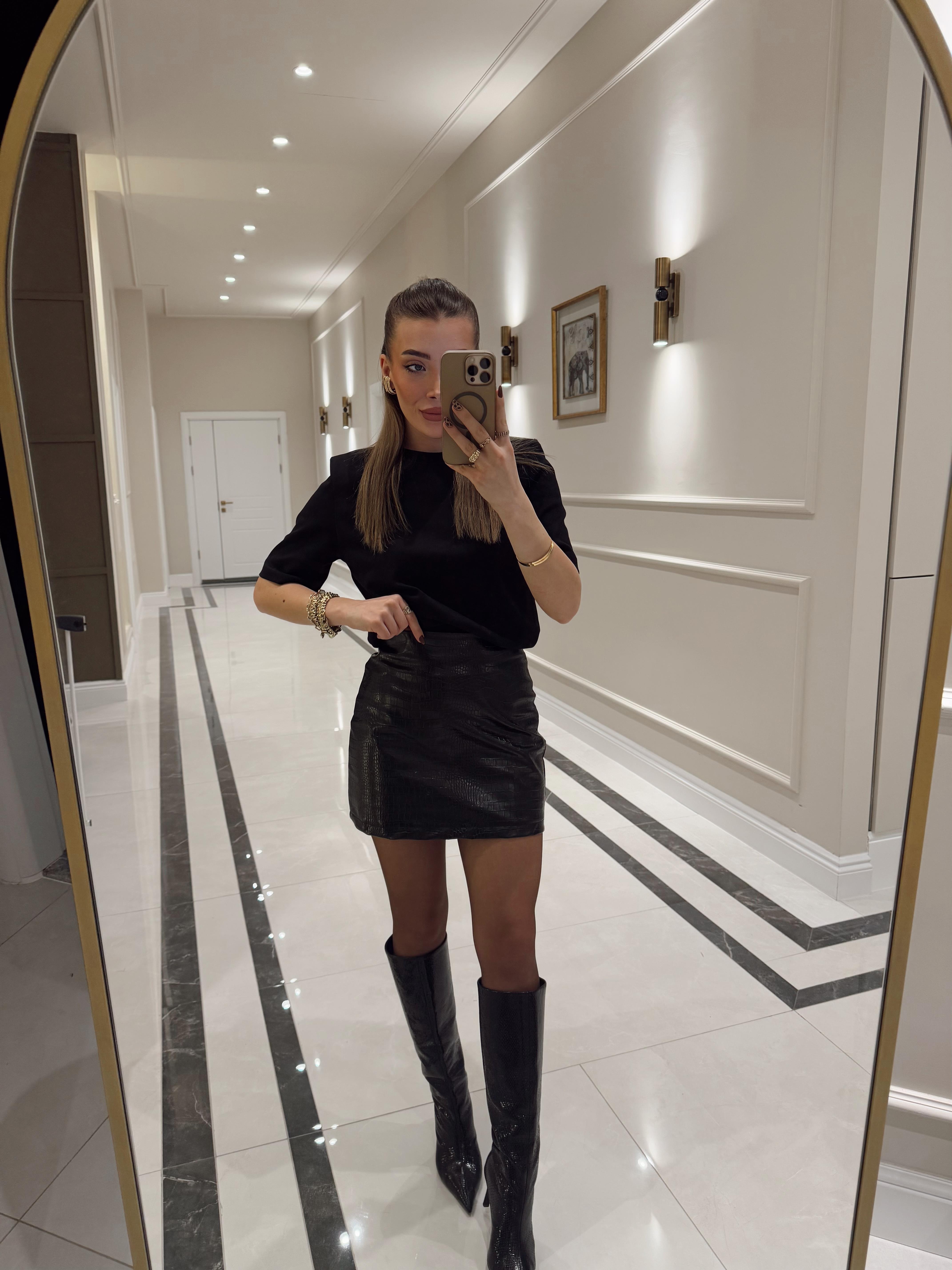 Siyah Krokodil Deri Etek