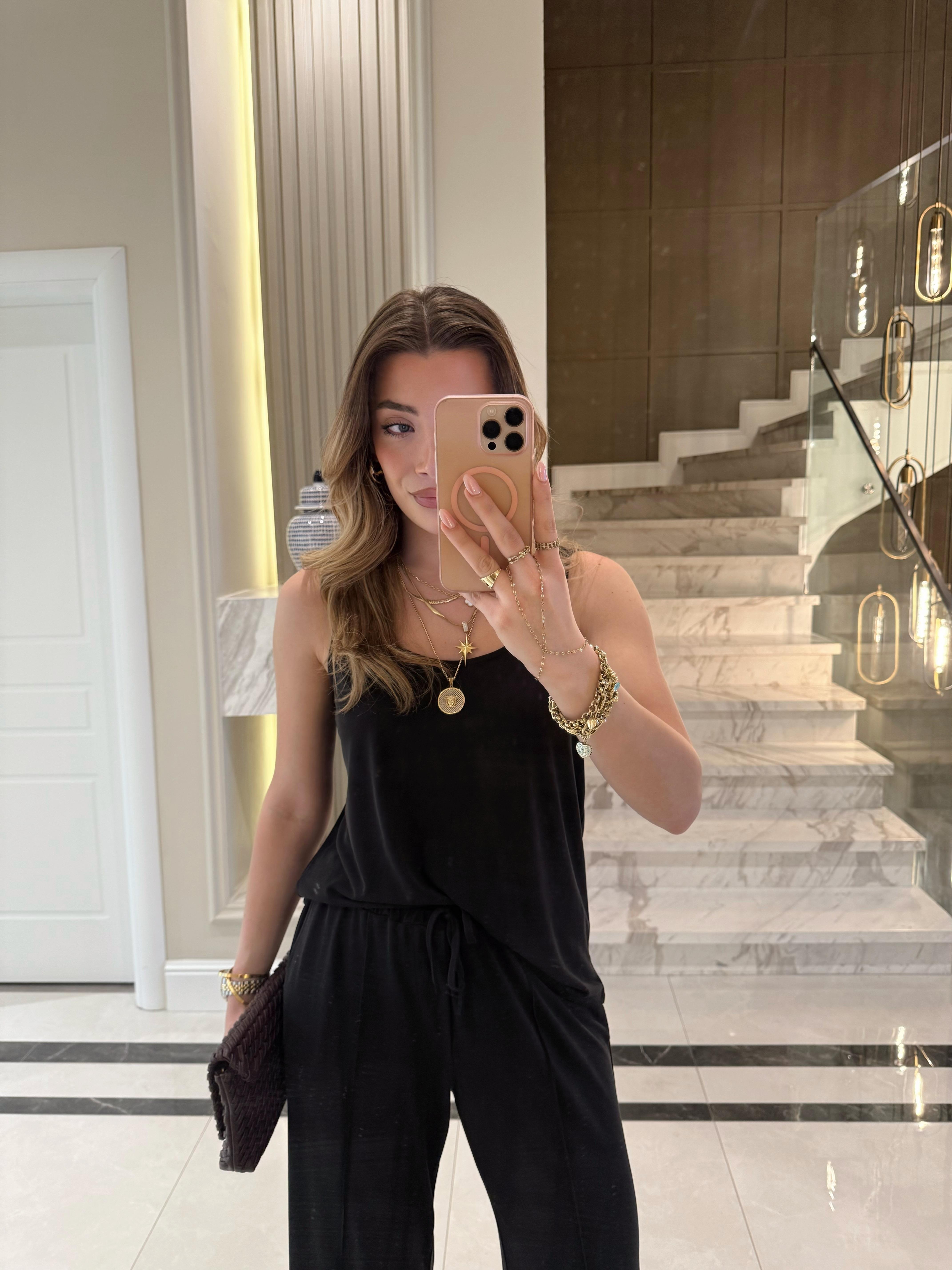 Siyah Modal Kumaş Kalın Askılı Takım 