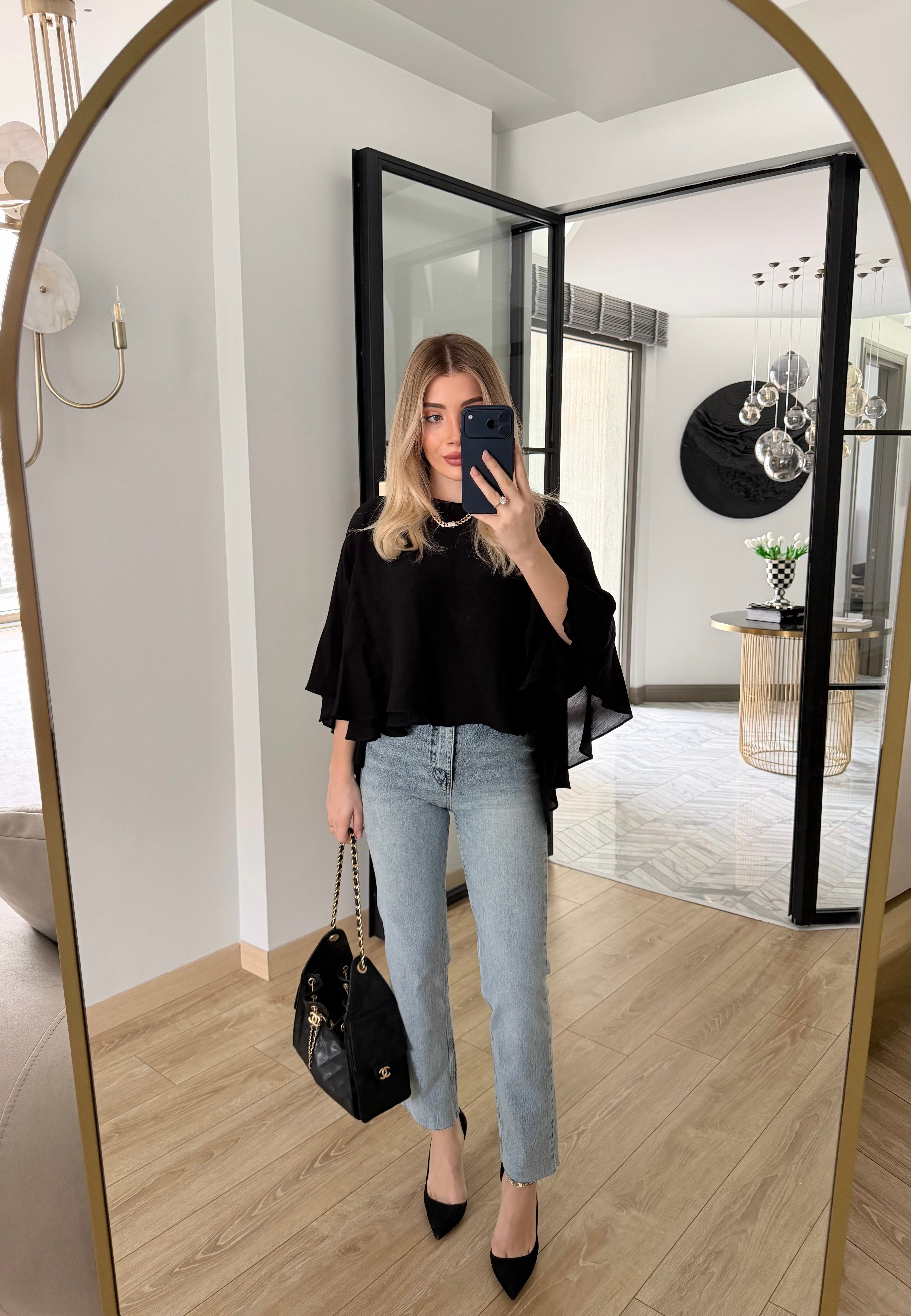 Siyah Pelerin Bluz-5044