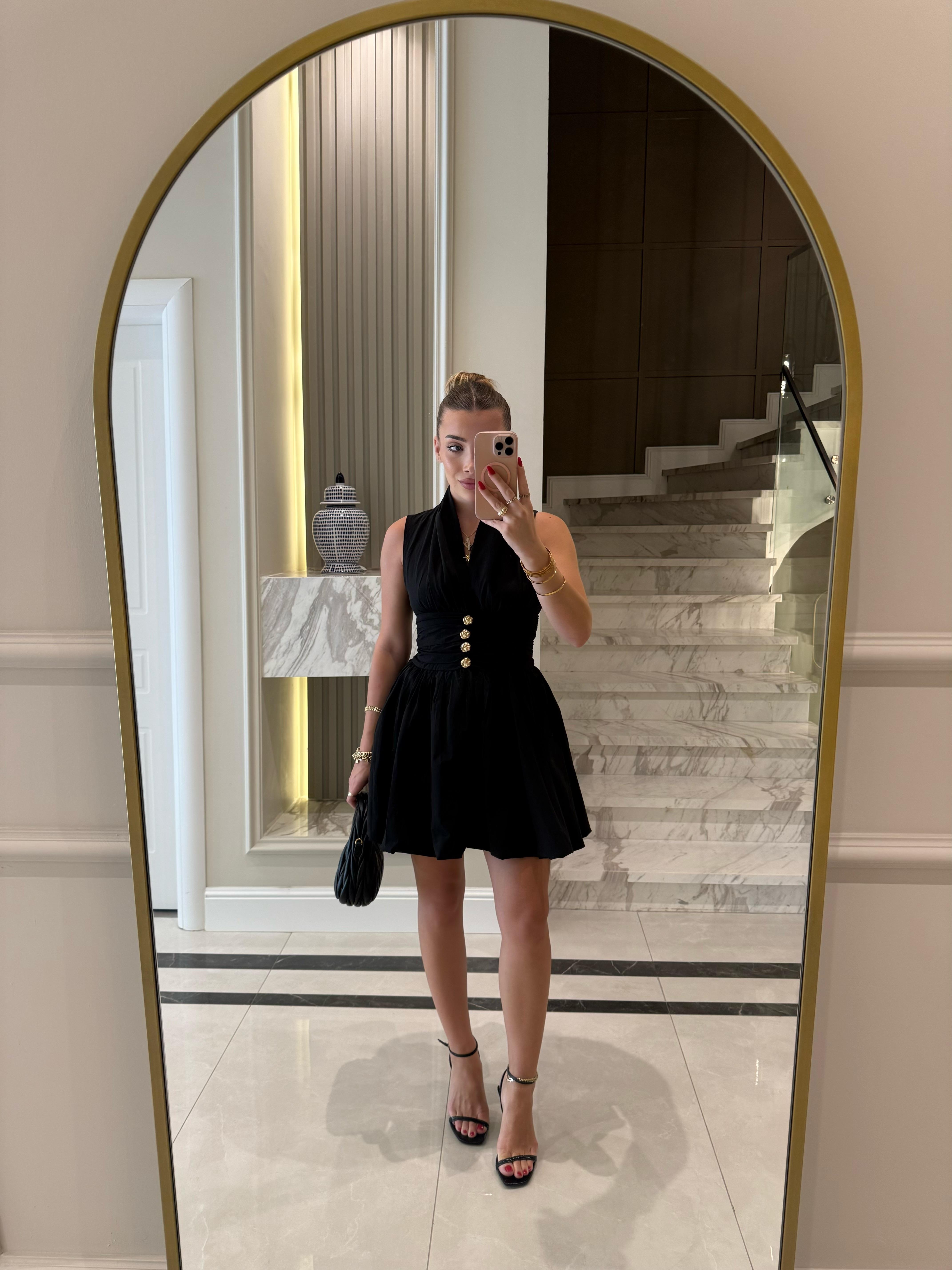Siyah Sırt Detaylı Poplin Mini Elbise