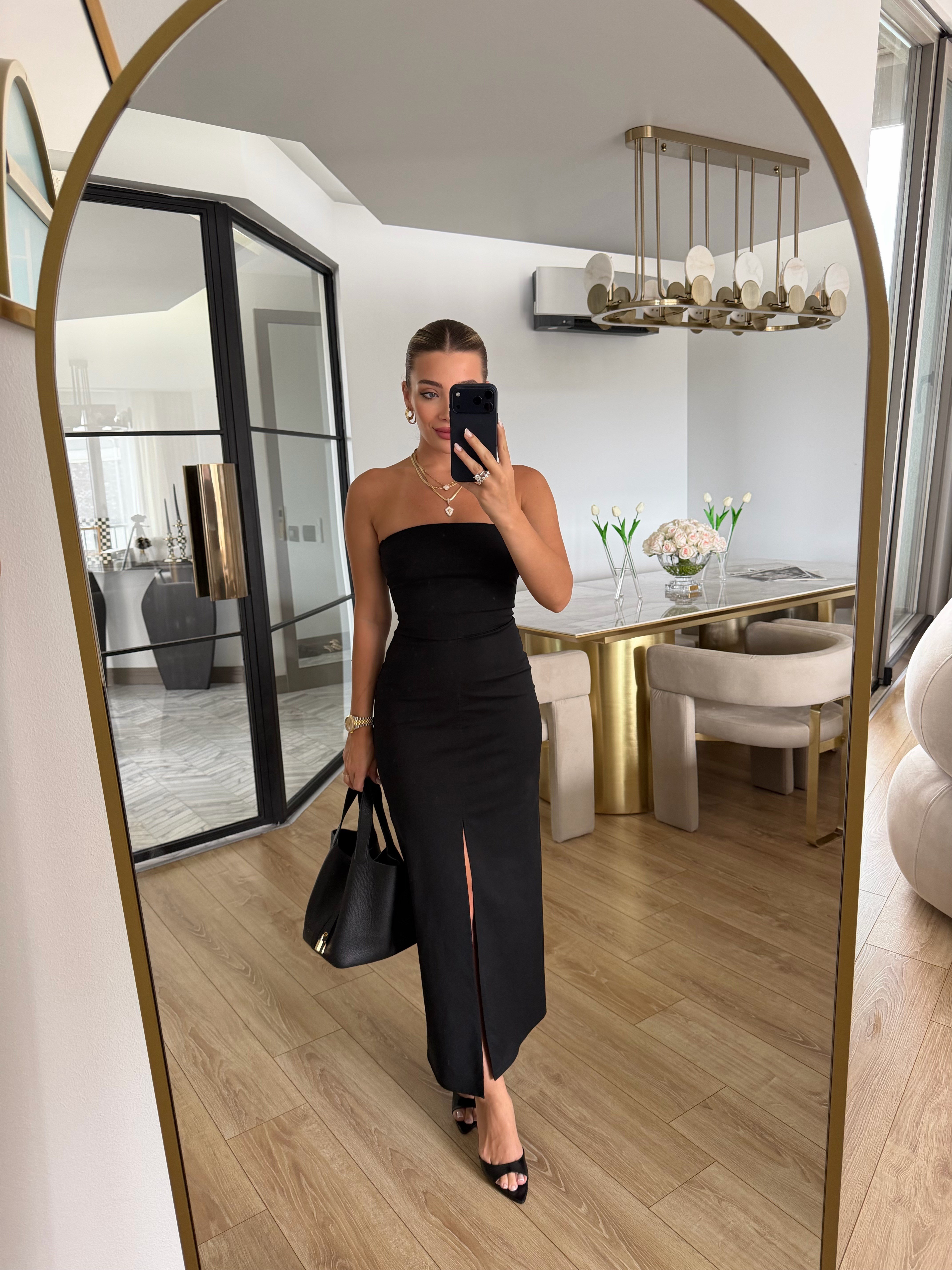 Siyah Straplez Elbise - 90758