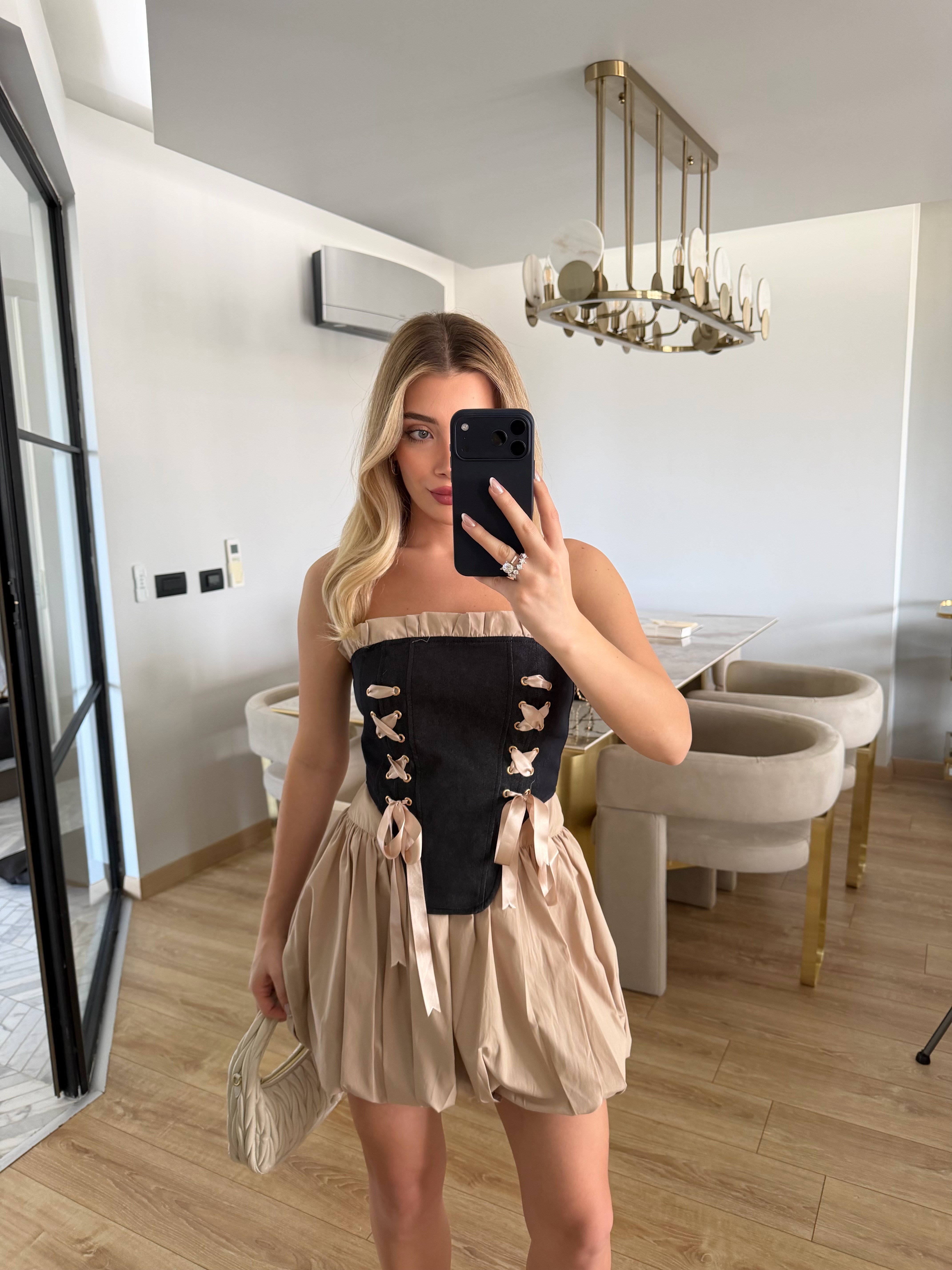 Siyah -Sütlü Kahve Kurdele Detaylı Büstiyerli İkili Takım-