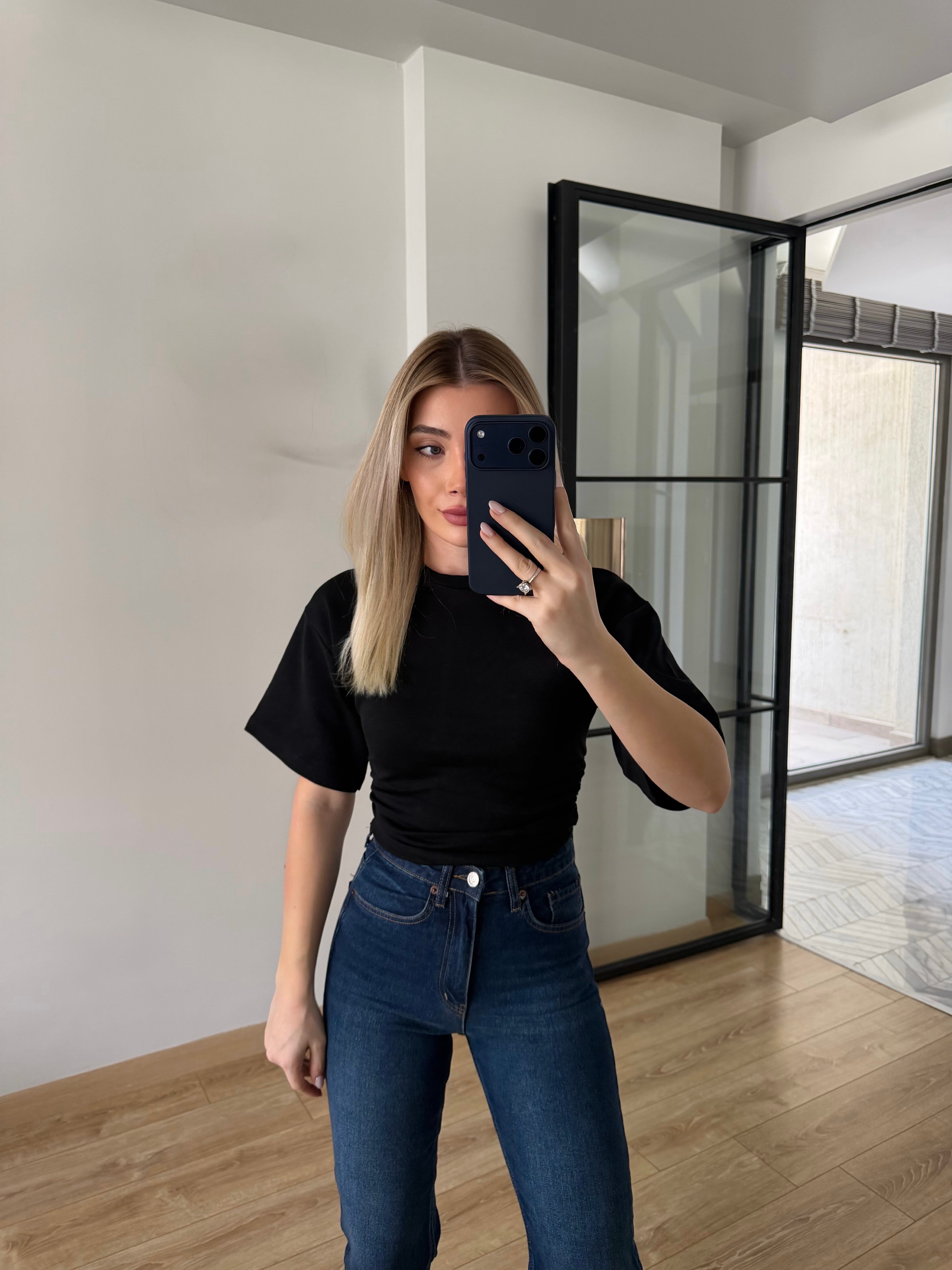 Siyah Yarasa Kol Tişört-1003