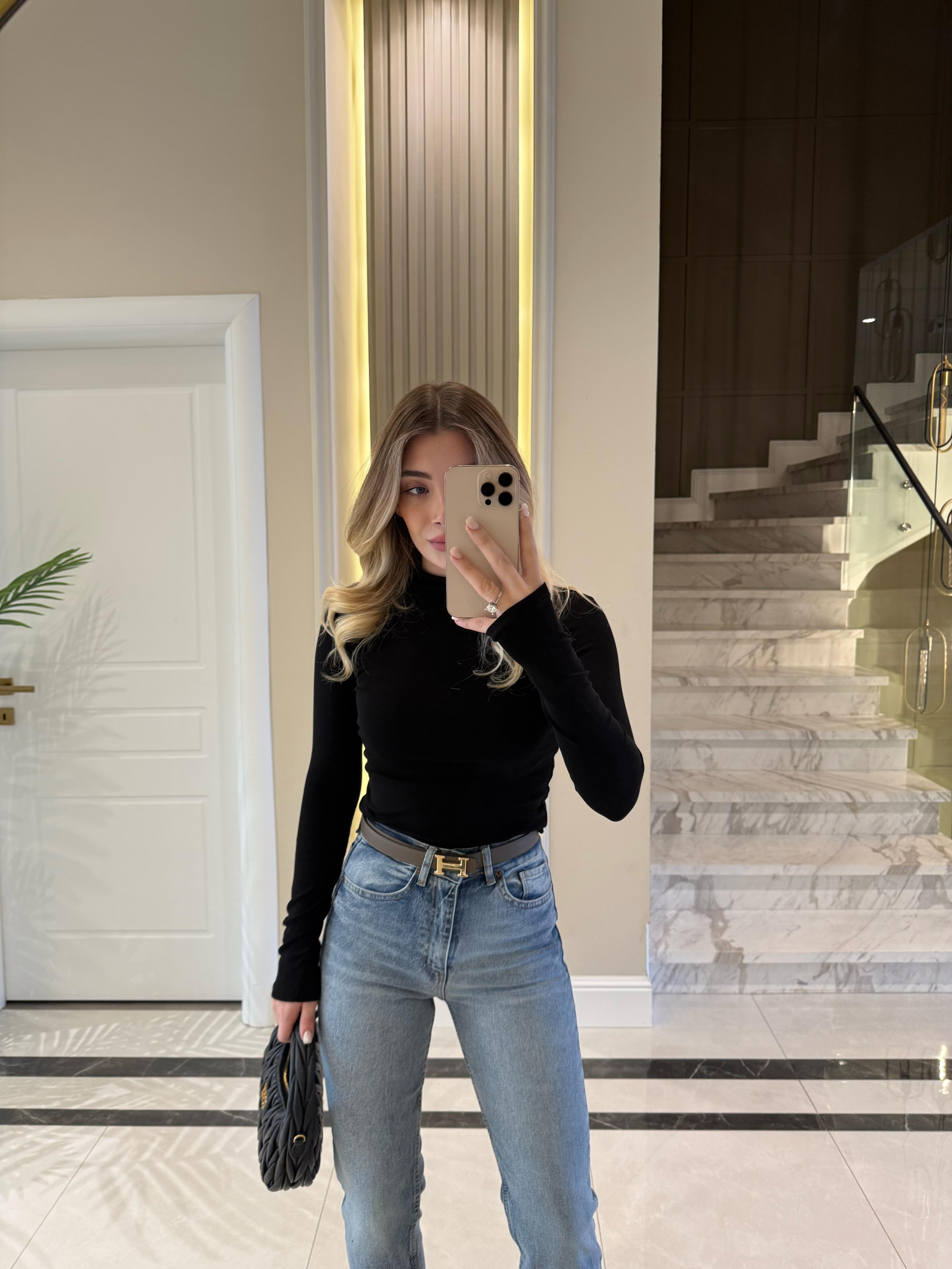 Siyah Yarım Balıkçı Yaka Top-31433