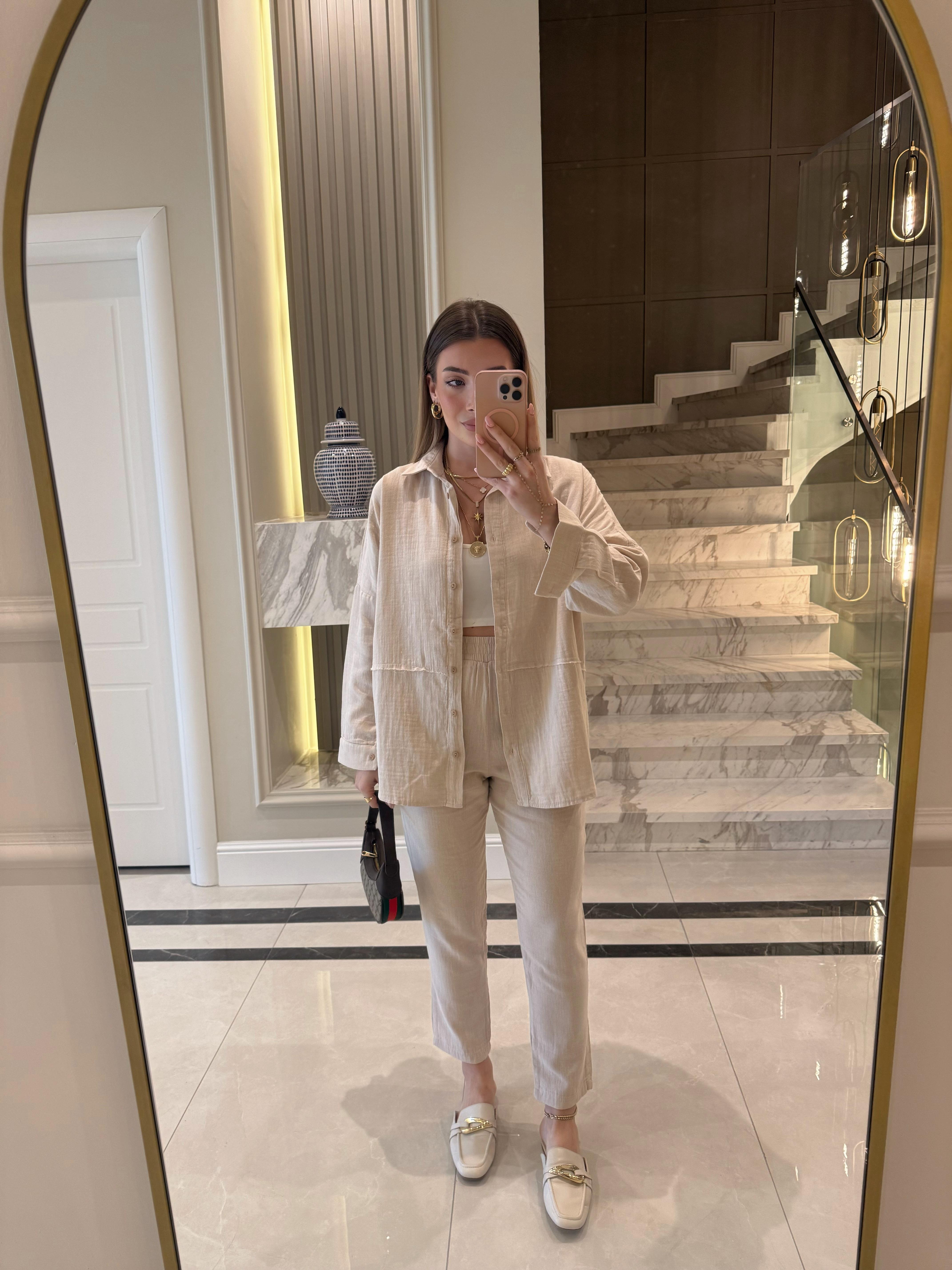 Taş Müslin Kumaş Gömlek-Pantolon İkili Takım