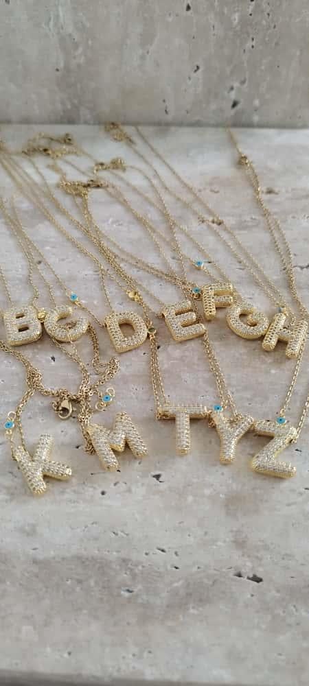 Taşlı Gold Harf Kolye