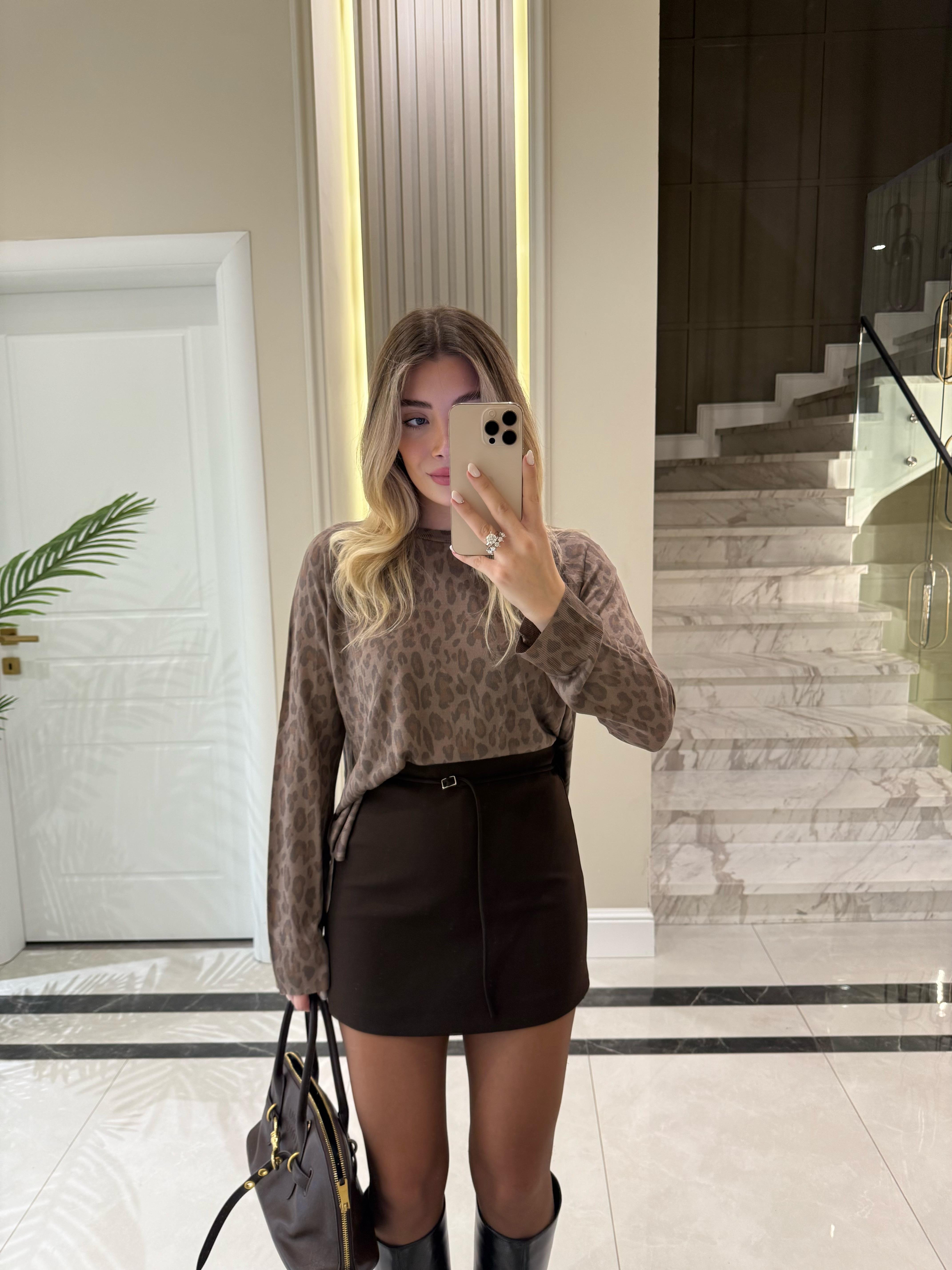 Vizon Bisiklet Yaka Leopar Baskılı Triko Takım-10666