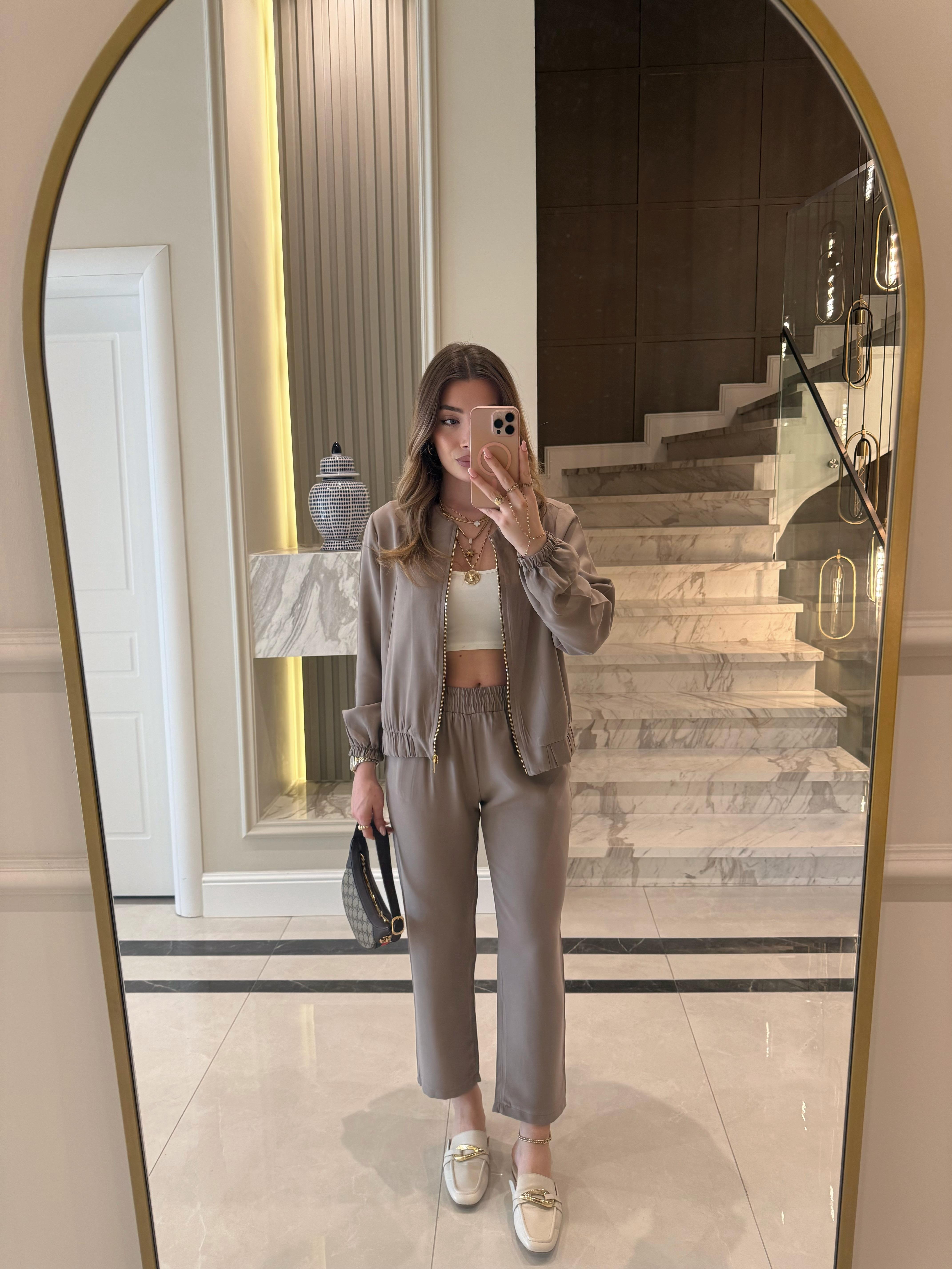 Vizon Önü Fermuarlı Lyocell Karışımlı İkili Takım