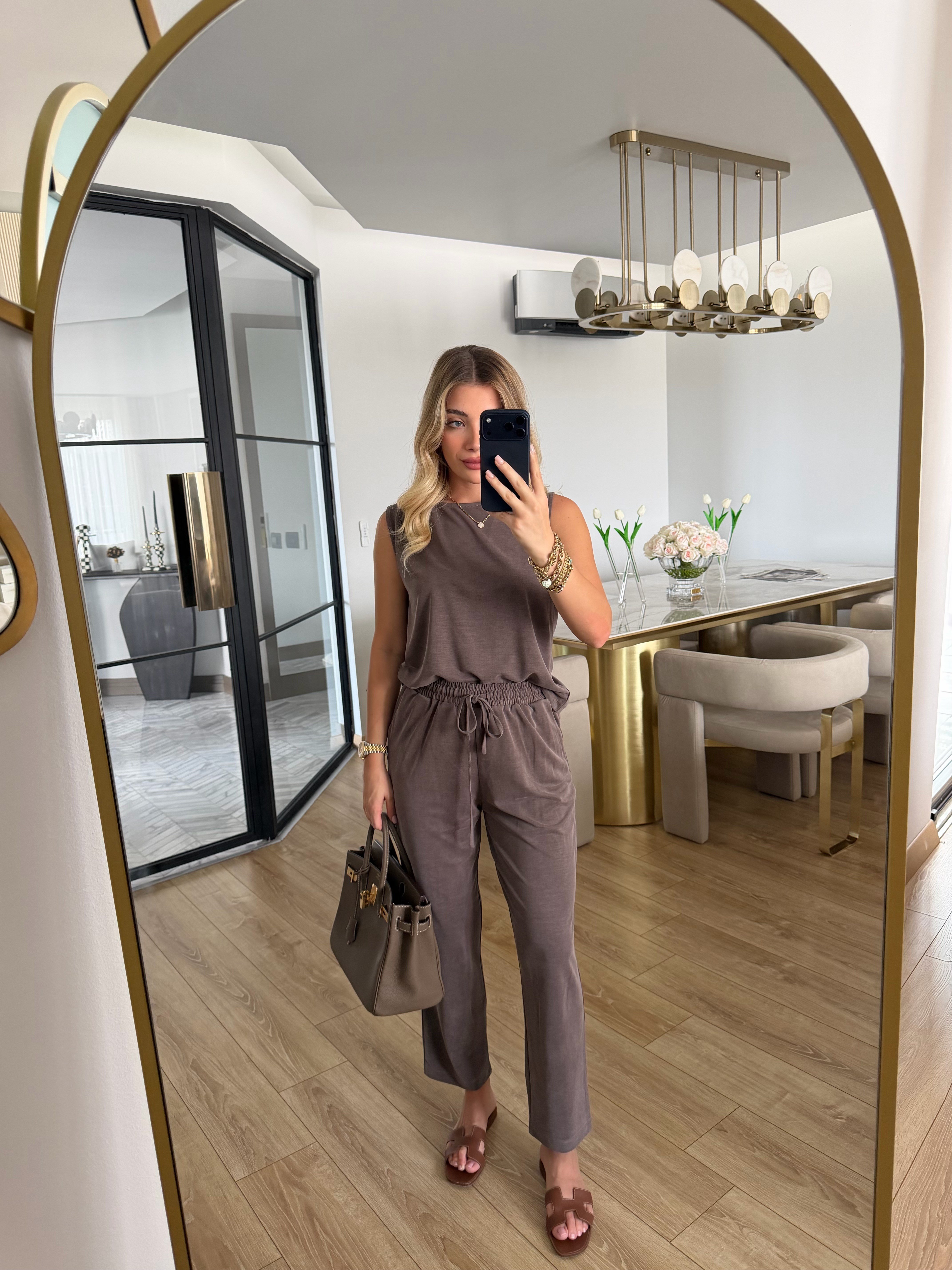 Vizon Sıfır Kol Modal Kumaşlı Bluz Pantolon İkili Takım -7272