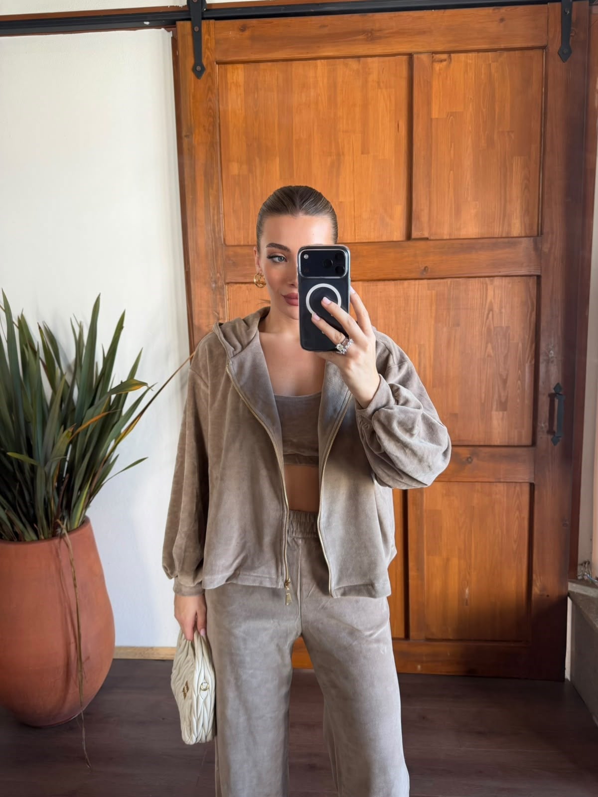 Vizon Üçlü Kadife Takım - 0097