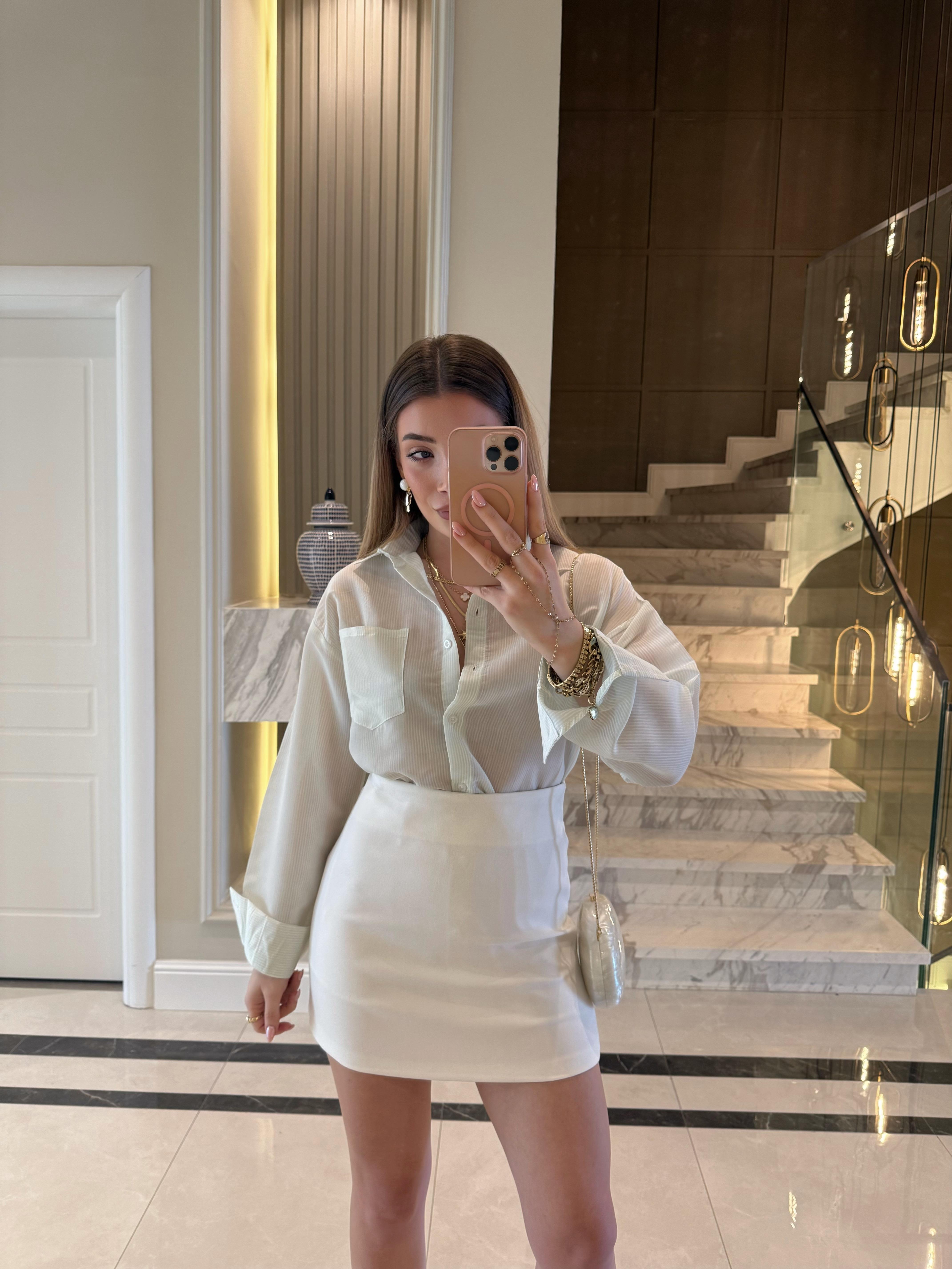Yeşil-Beyaz Çizgili Ms Oversize Gömlek 