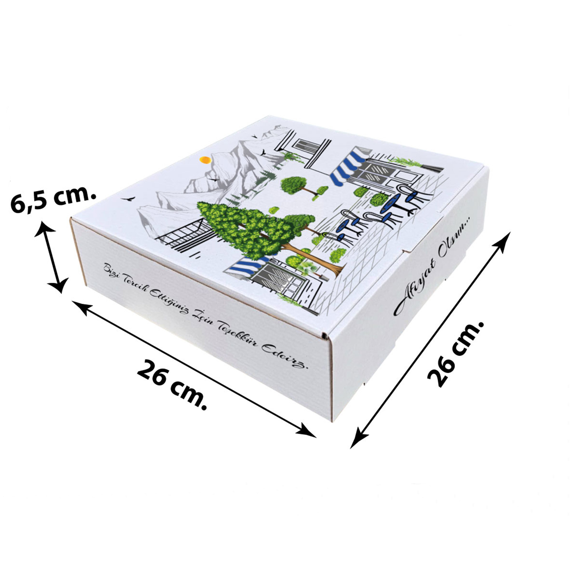 Beyaz Karton Kebap Lahmacun Kutusu 26x26x6,5 cm 100 Adet