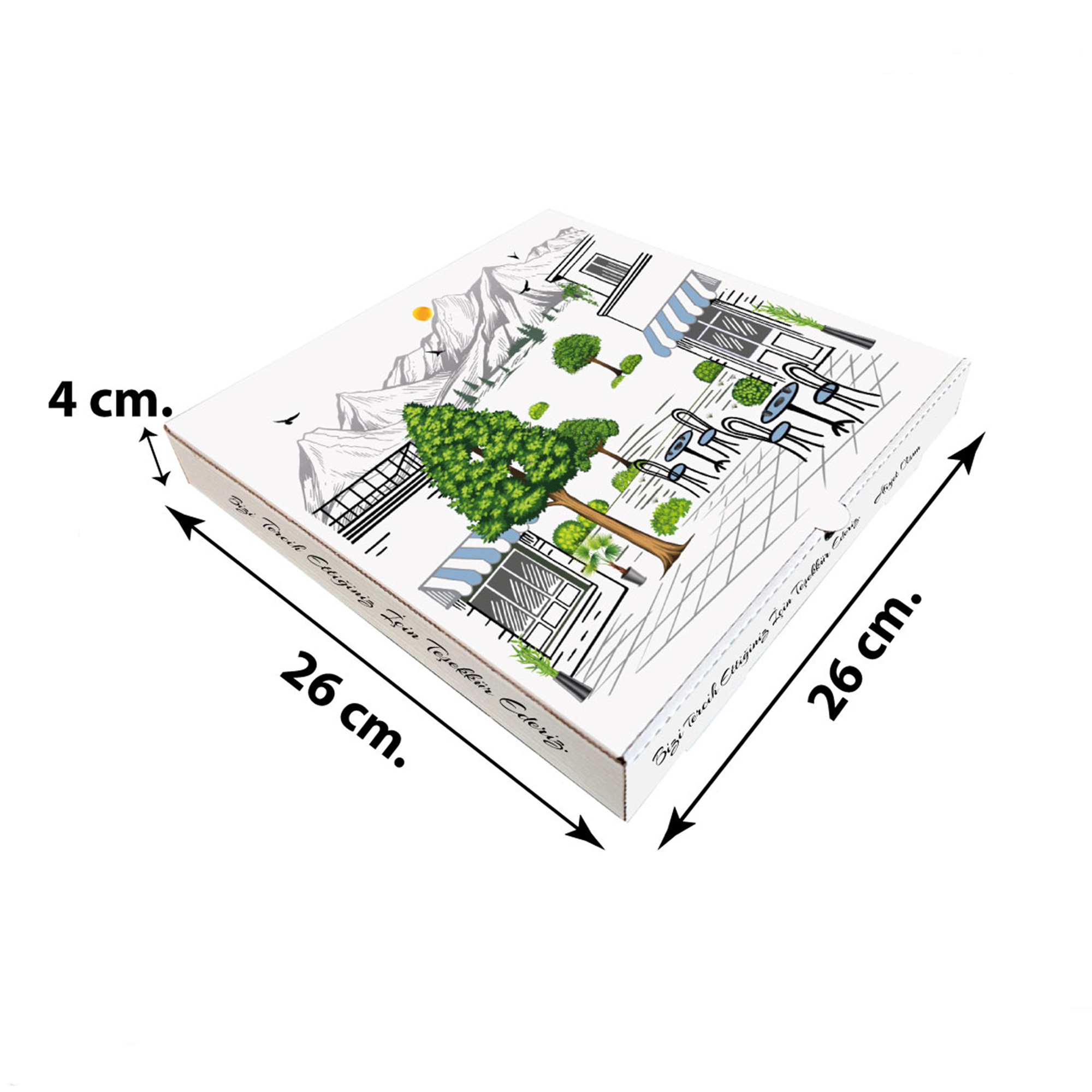 Beyaz Karton Pizza Kutusu 26x26x4 cm 100 Adet